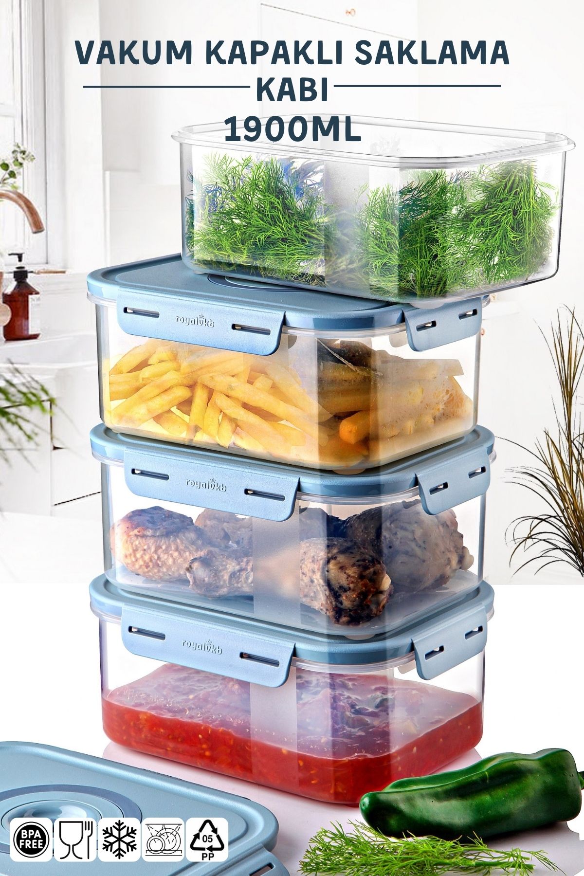 Nandy Home-Set of 4 Vacuum Lid Storage Containers Can Be Used in Microwave and Freezer 1900ml 1