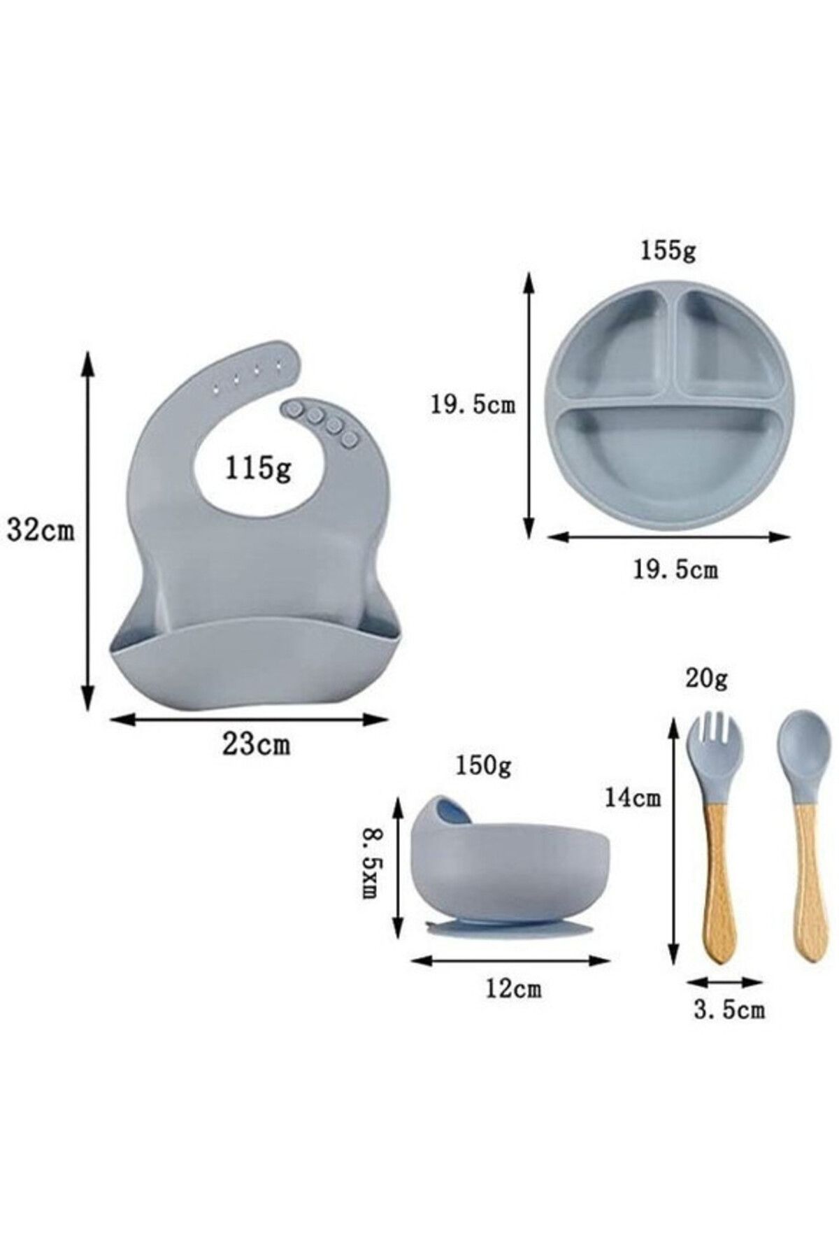 COOYA-Silicone Baby Feeding Set,Toddler Divider Plate & Bowl with Suction,BPA Free(Grey) 6