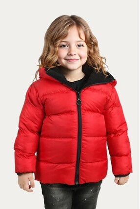 Montland Kız Çocuk Kırmızı Içi Polarlı Kapüşonlu Su Geçirmez Rüzgara Dayanıkl...