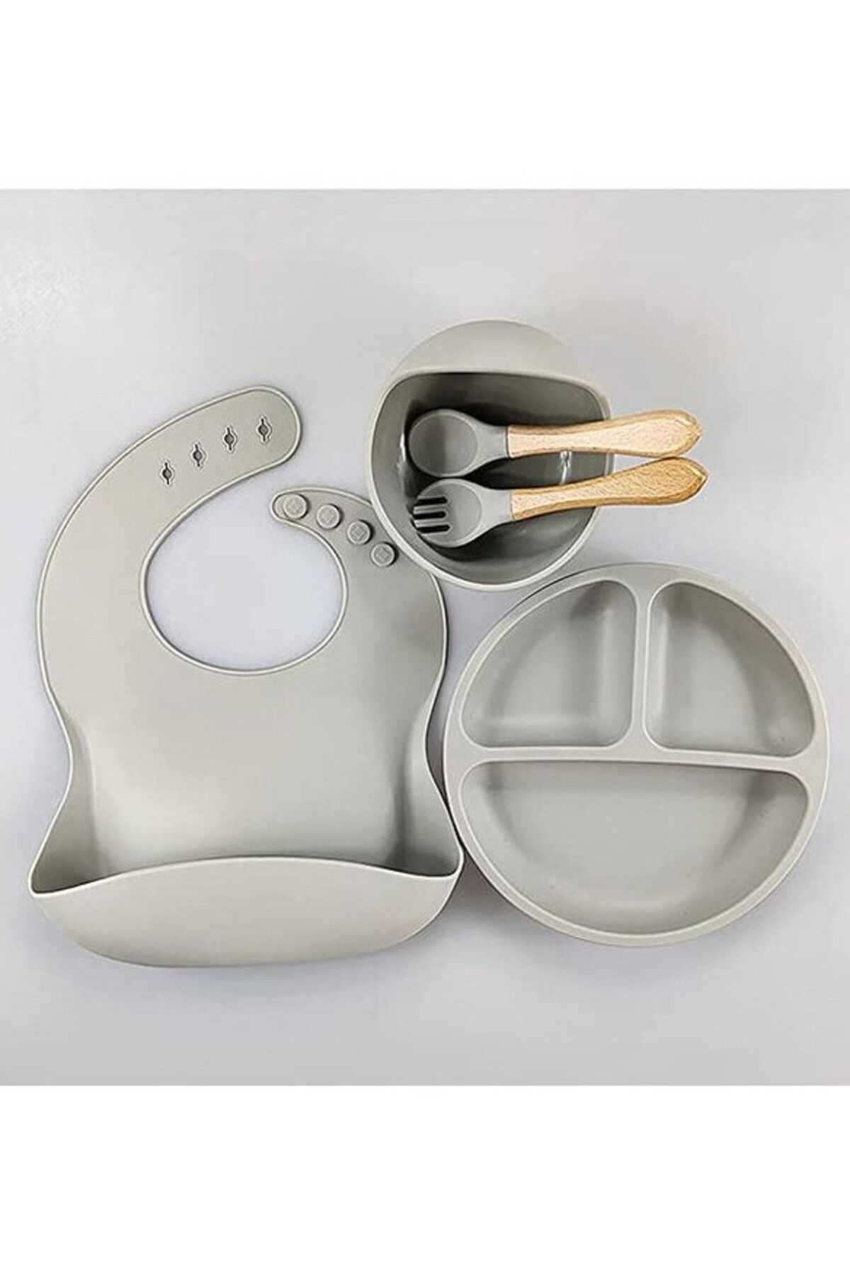 COOYA-Silicone Baby Feeding Set,Toddler Divider Plate & Bowl with Suction,BPA Free(Grey) 3