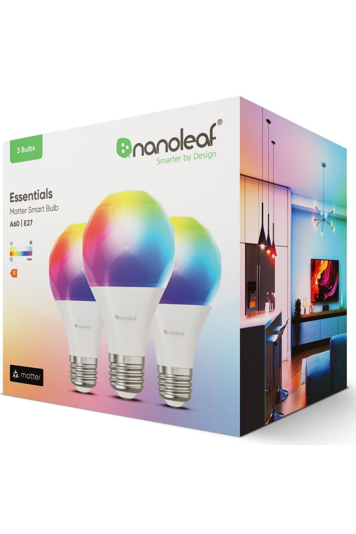 Nanoleaf-Nanoleaf Essentials Smart RGBCW LED Bulbs 3-Pack, Bluetooth, Matter Compatible 8