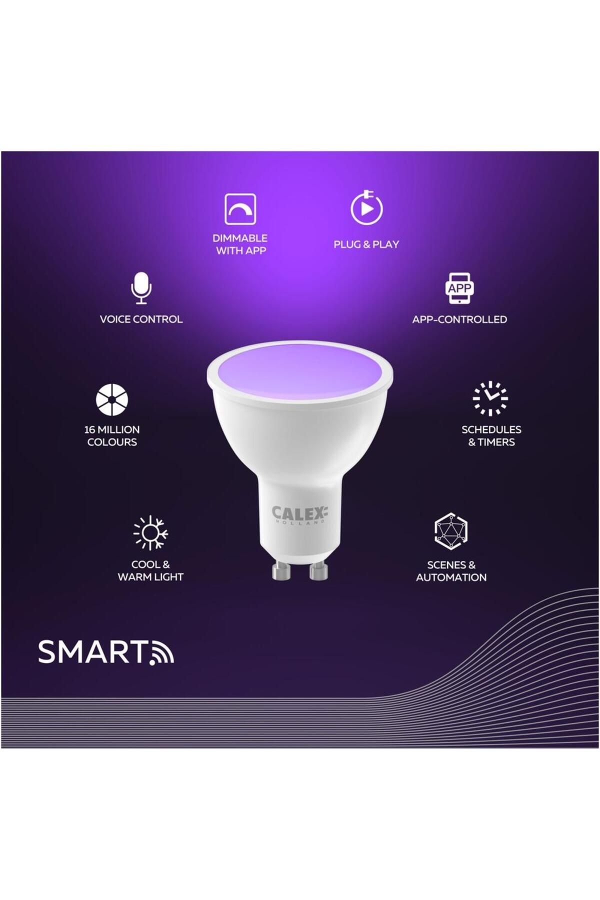 Calex-Set of 3 Calex smart RGB LED bulbs, Wi-Fi, Bluetooth, GU10, 4.9W, 345 lm 8