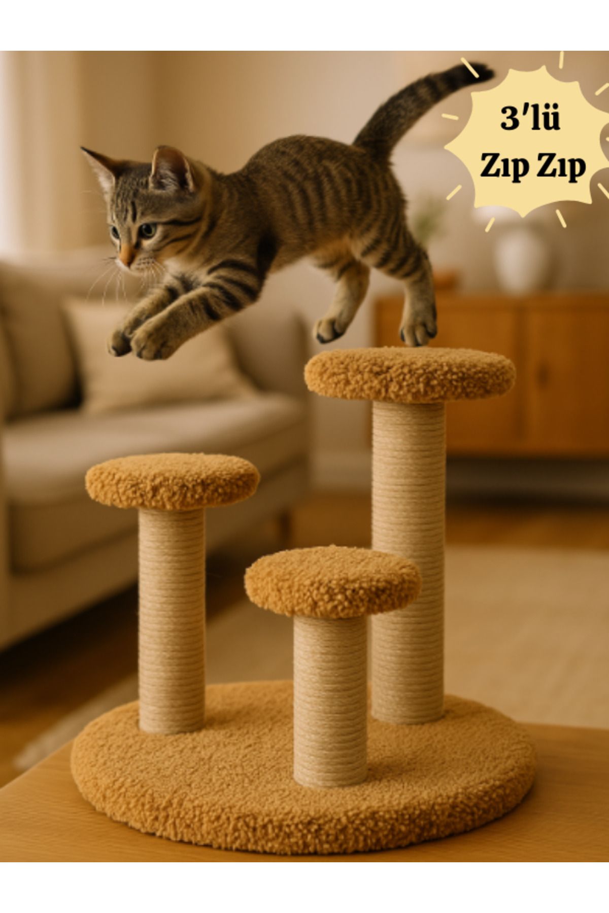 Komano Pontika-Plush Textured 3-Piece Bouncy Play/Scratching Cat Scratching Board 44 cm Soft Loved Colors 1