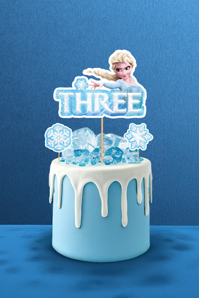 Hey Parti Frozen Elsa Temalı 3 lü Pasta Süsü - 3 Yaş, 4 Yaş, 5 Yaş Seçenekli