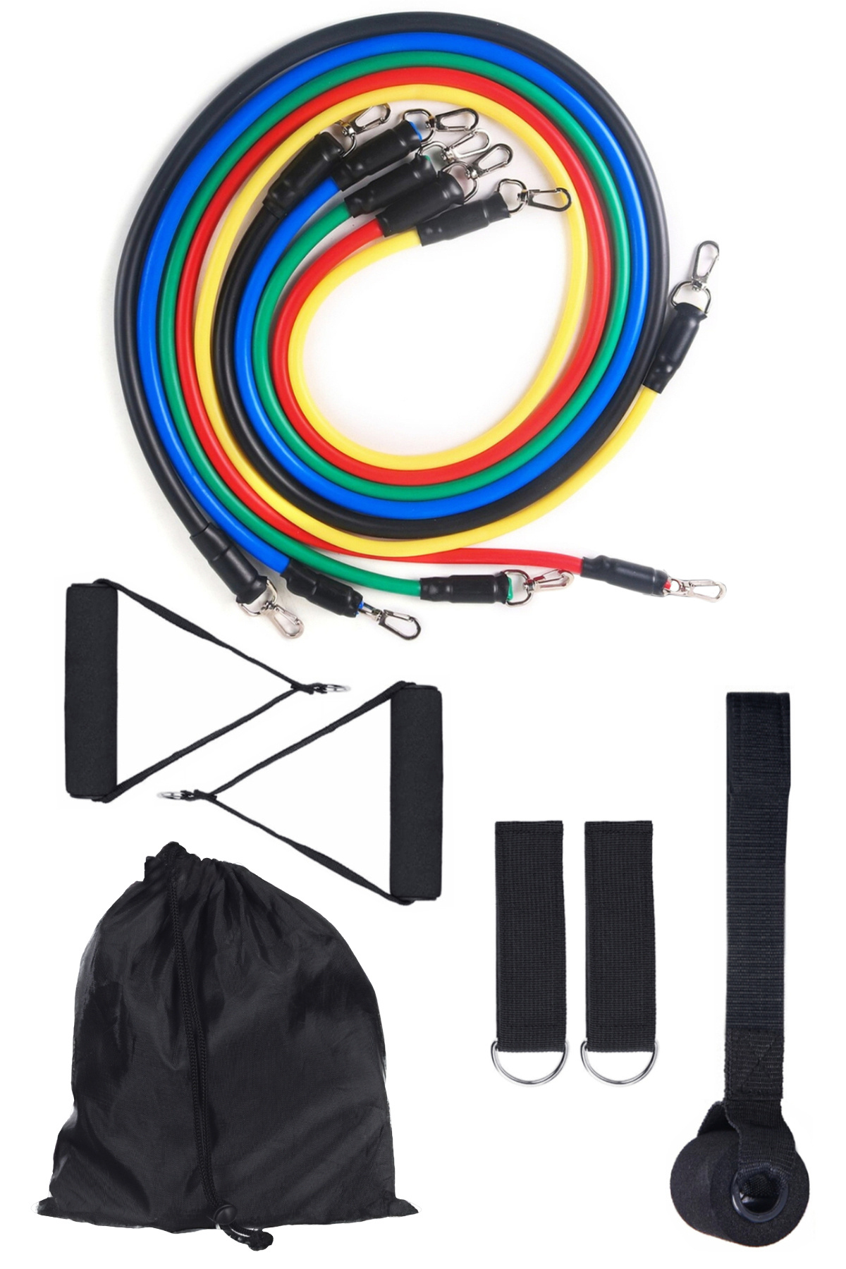 ALFAGİFT 11 Parça Direnç Bandı Seti- Kapı Aparatlı Taşınabilir Fitness Lastiği- Evde Spor Aleti