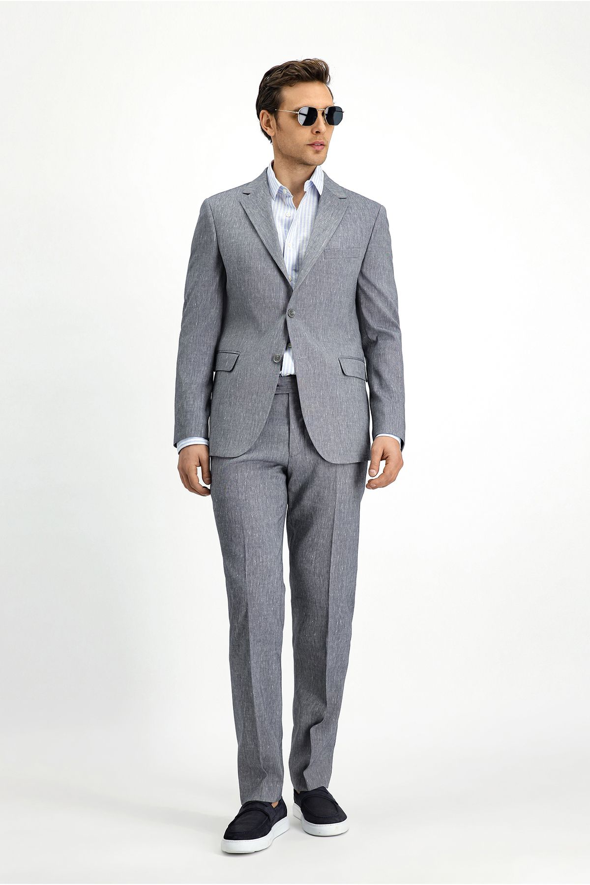 Kiğılı Slim Fit Dar Kesim Keten Karışımlı Takım Elbise