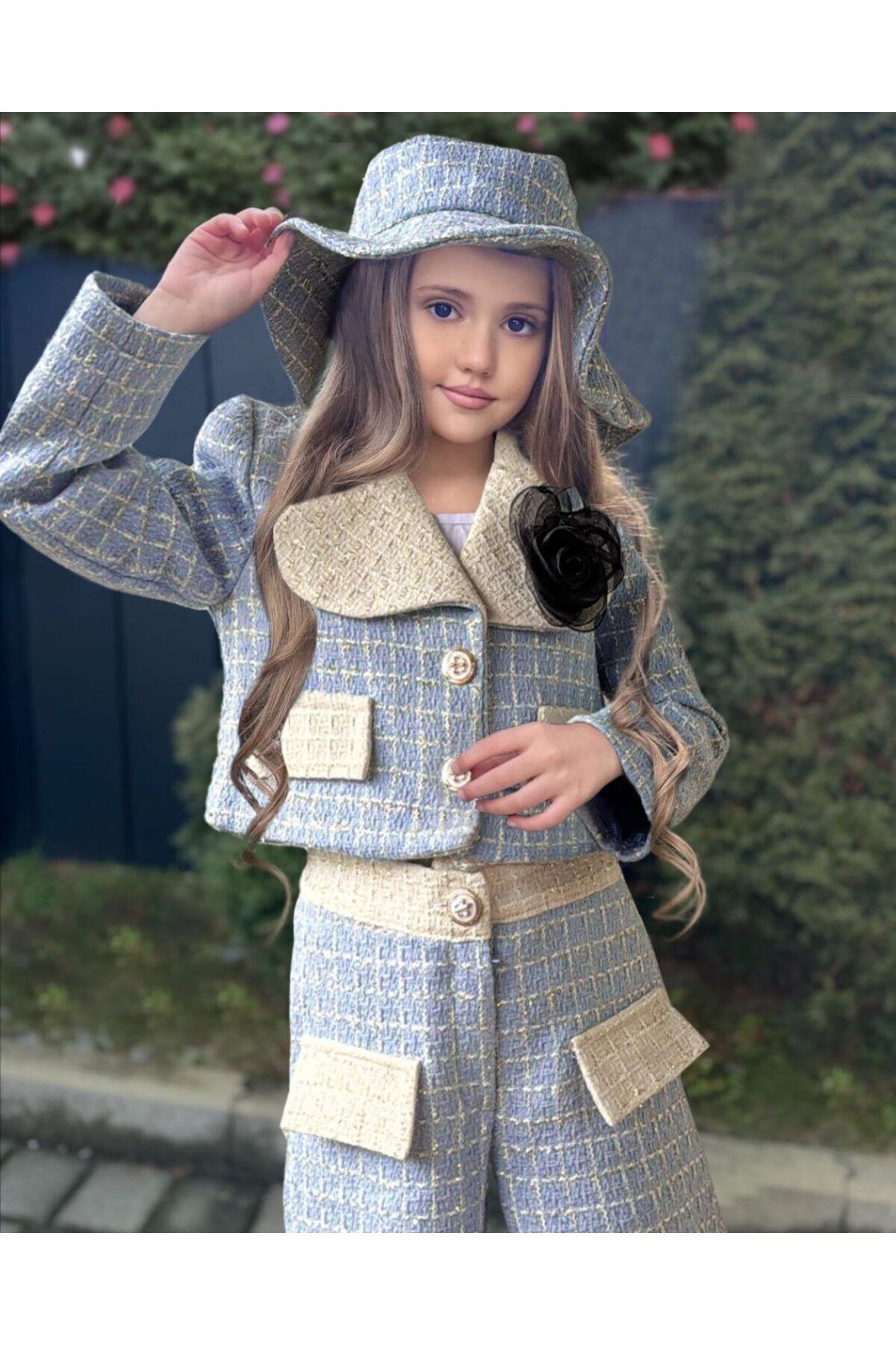 kız çocuk bayramlık takım ceket&pantolon&broş&şapka