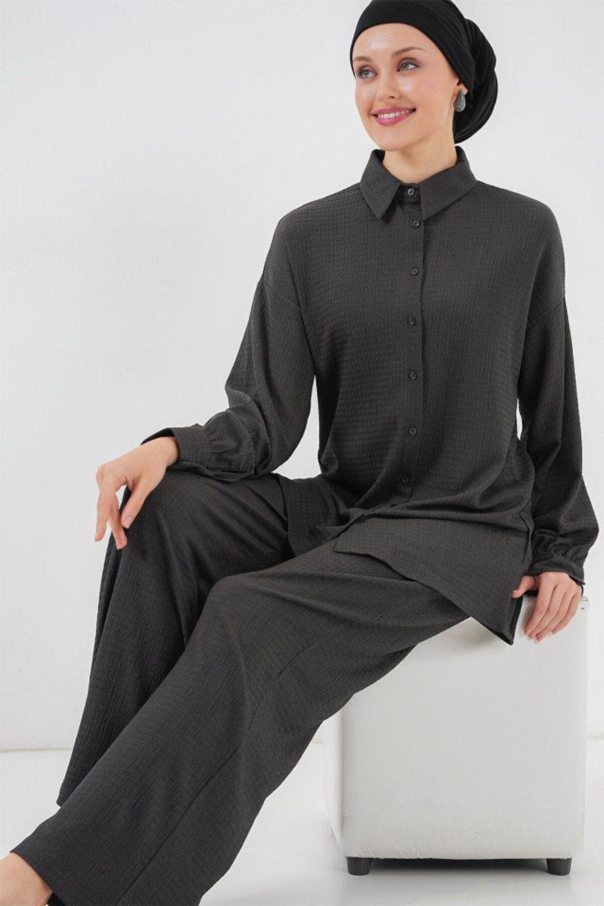 ASFSTORE Örme Tesettür Alt Üst Takım 6711 - Antrasit
