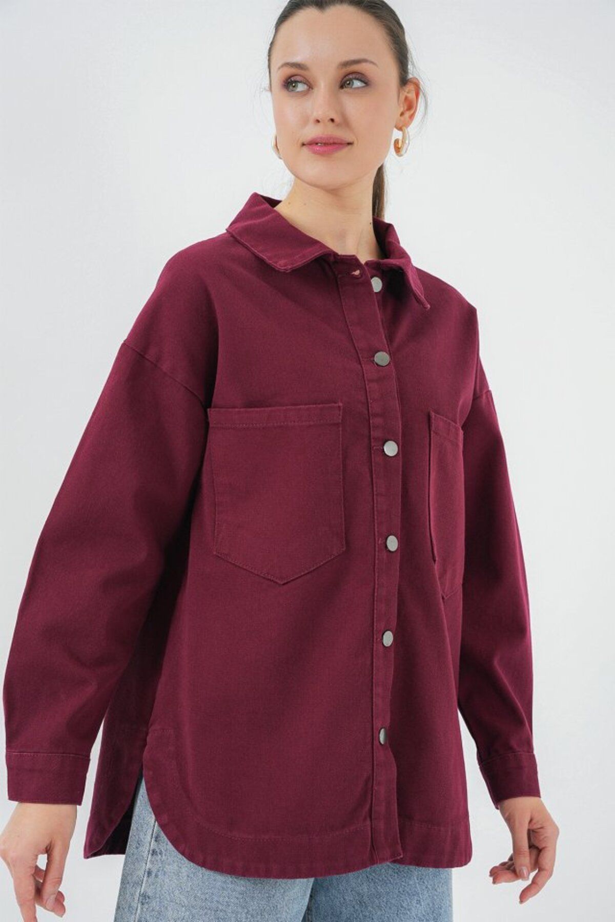 Albayrak 20192 Oversize Gabardin Gömlek Ceket - Bordo