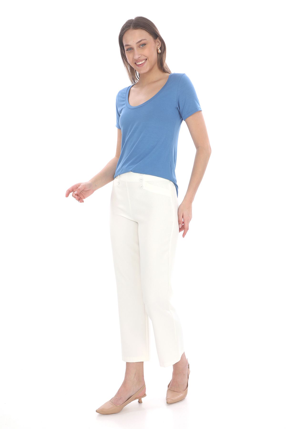 penyebizden-Tricou cu guler decoltat fluid din viscoză-albastru 4