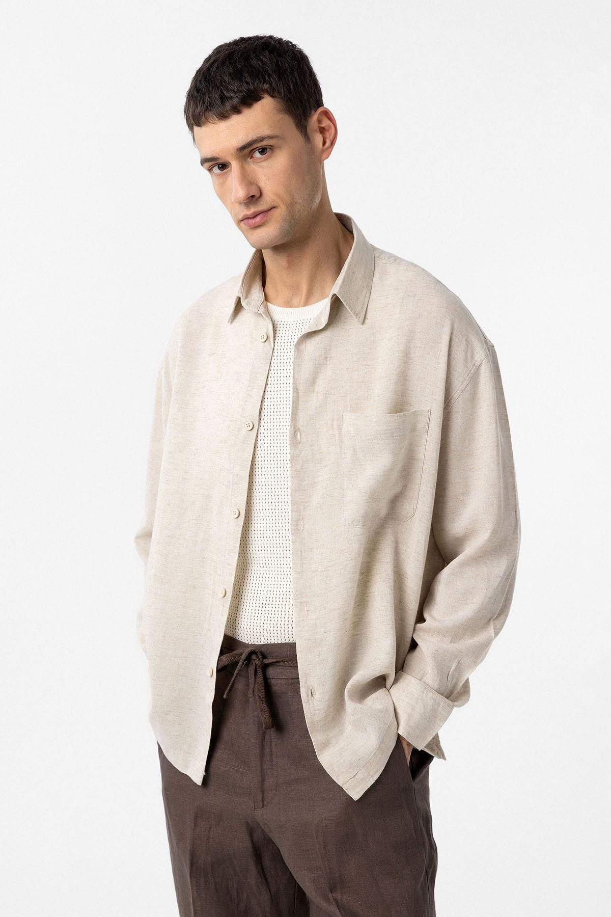 Antioch-Beige Linen Blended Relax Fit Men's Shirt 3