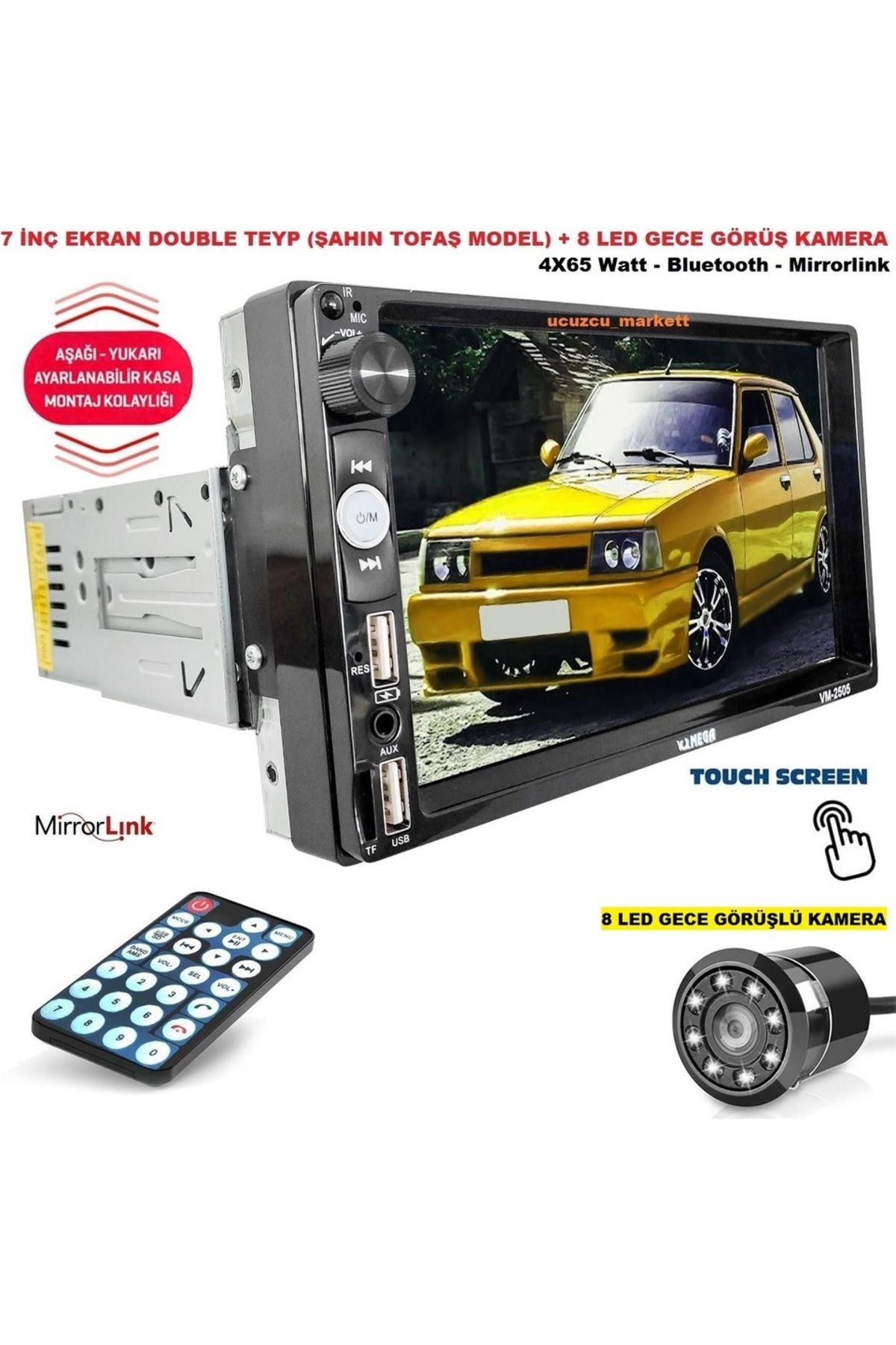 Uygun 7 inç Ekran Double Teyp Şahin Tofaş Modeller için + 8 Led Gece Görüş Kamera