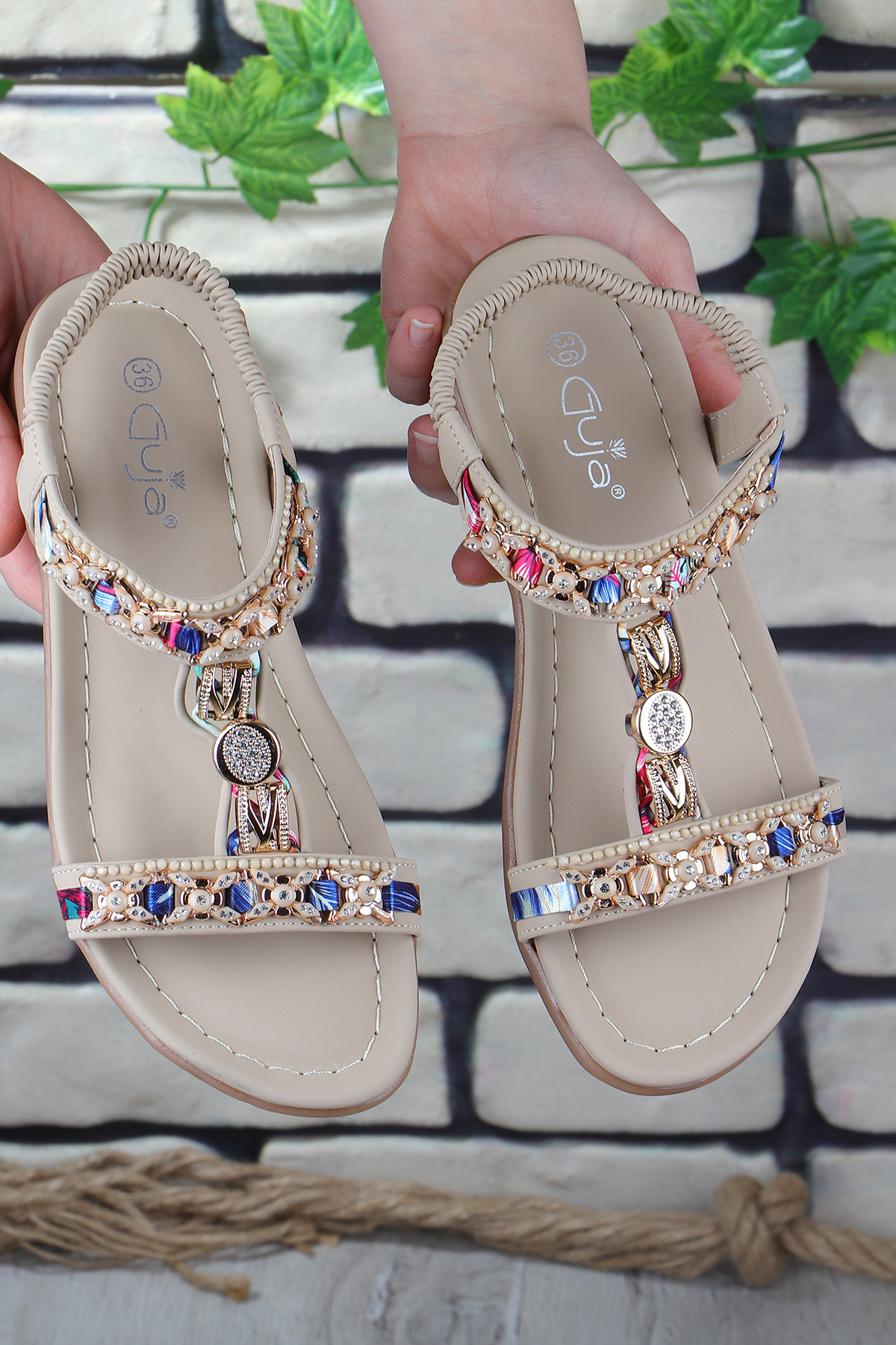 Vojo-Gj Diamond Anatomical Stone Detailed Elastic Women's Sandals 6