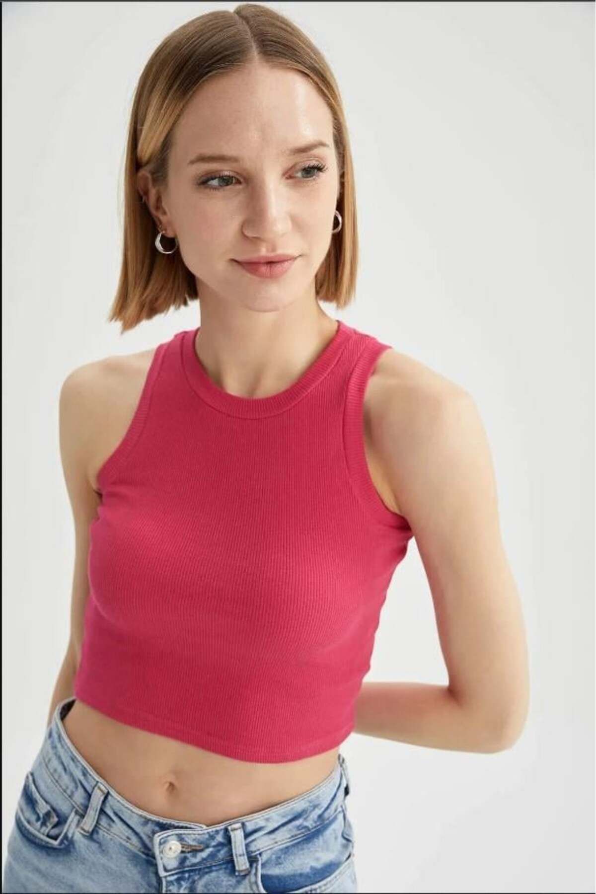 Giyimodam Kadın Halter Yaka Kaşkorse Pembe Crop Atlet