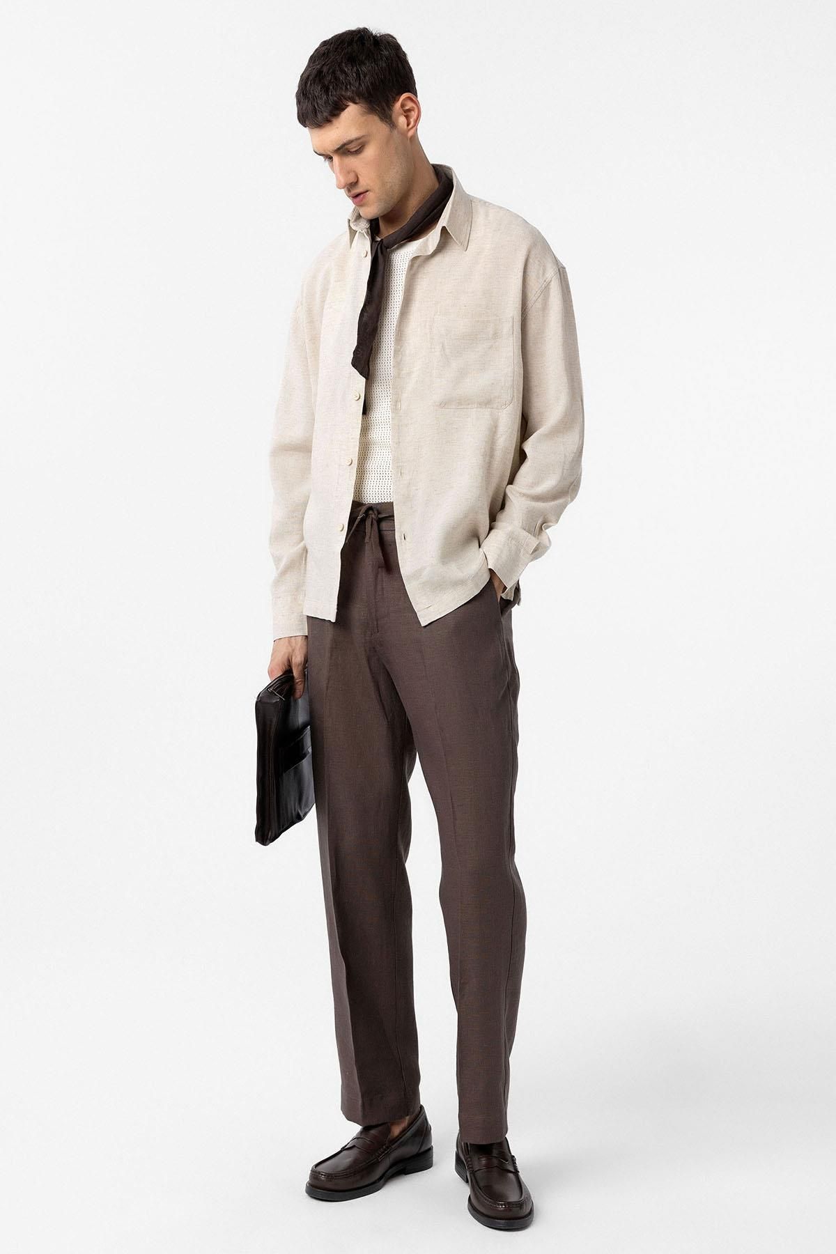 Antioch-Beige Linen Blended Relax Fit Men's Shirt 2