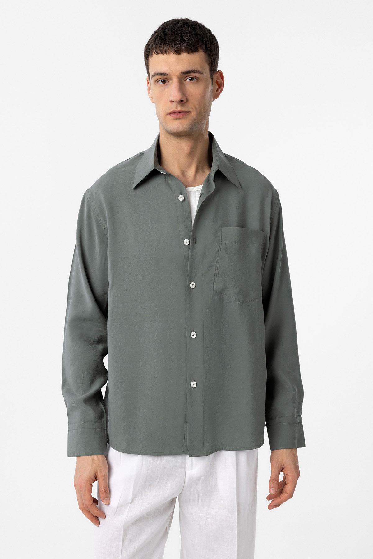 Antioch-Khaki Modal Fabric Relax Fit Men's Shirt 3