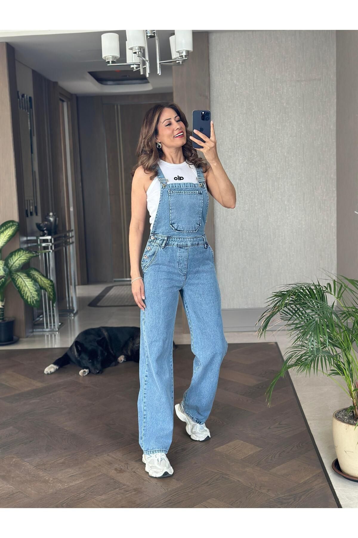 Forlady Butik Açık Mavi Geniş Paça Askılı Kadın Kot Salopet
