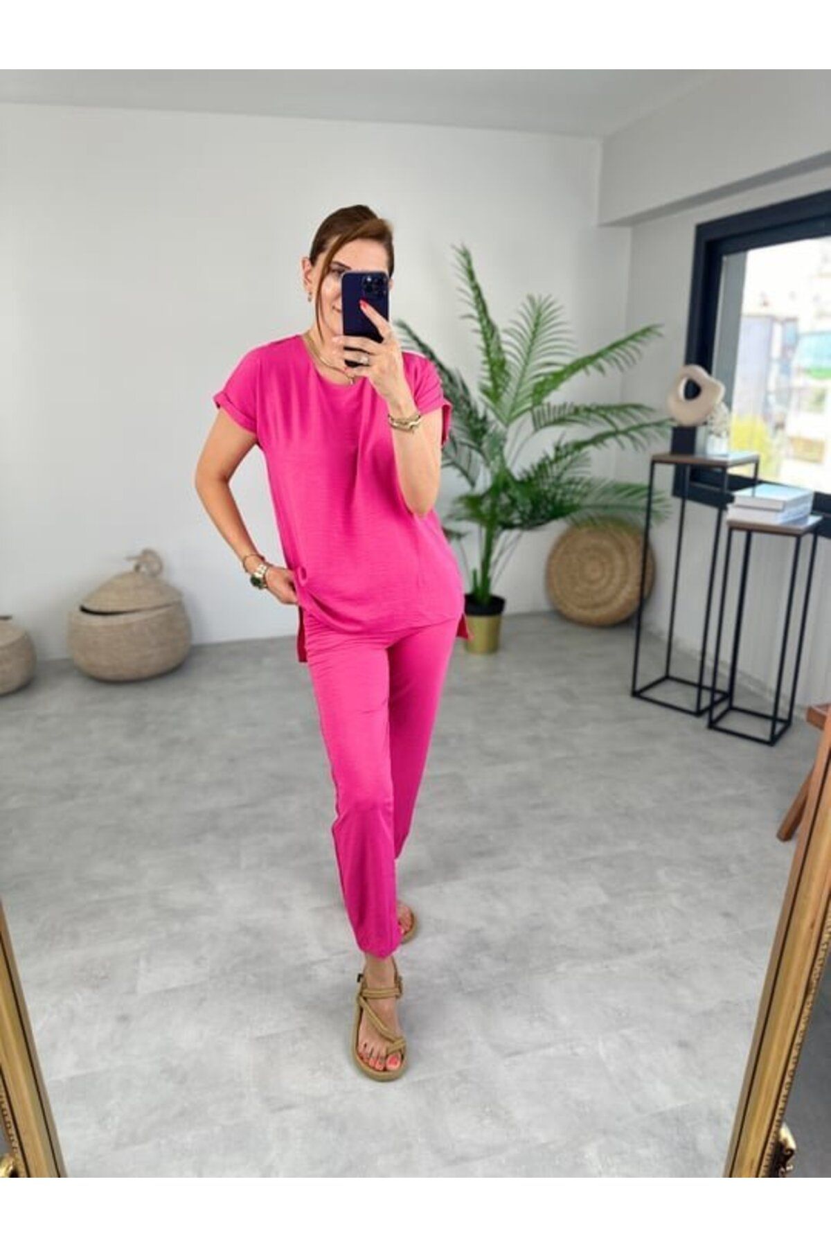 velmorafashion Kadın Bisiklet Yaka Paça Pensli Aerobin Kumaş İkili Takım