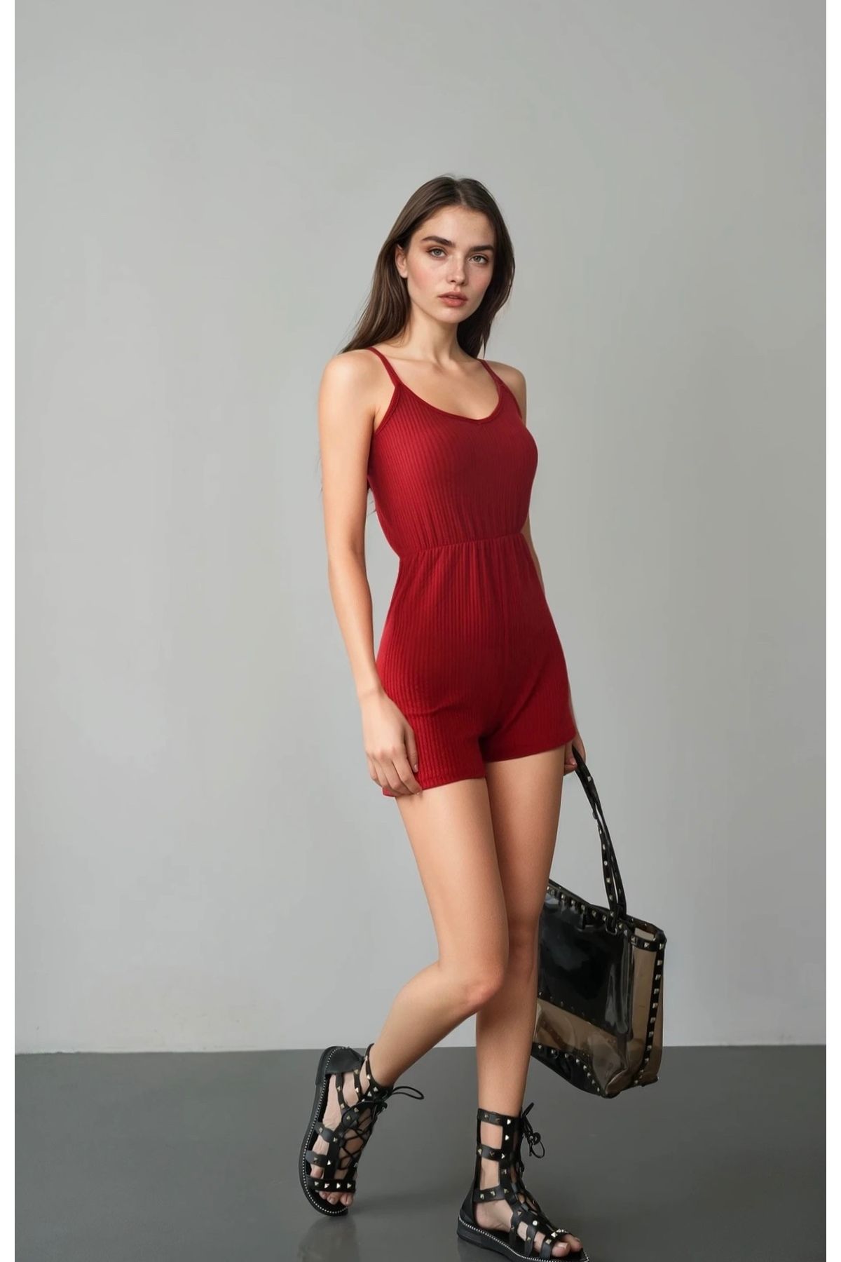 Friday Mood-Women's Elastic Waist Strap Shorts Jumpsuit 4