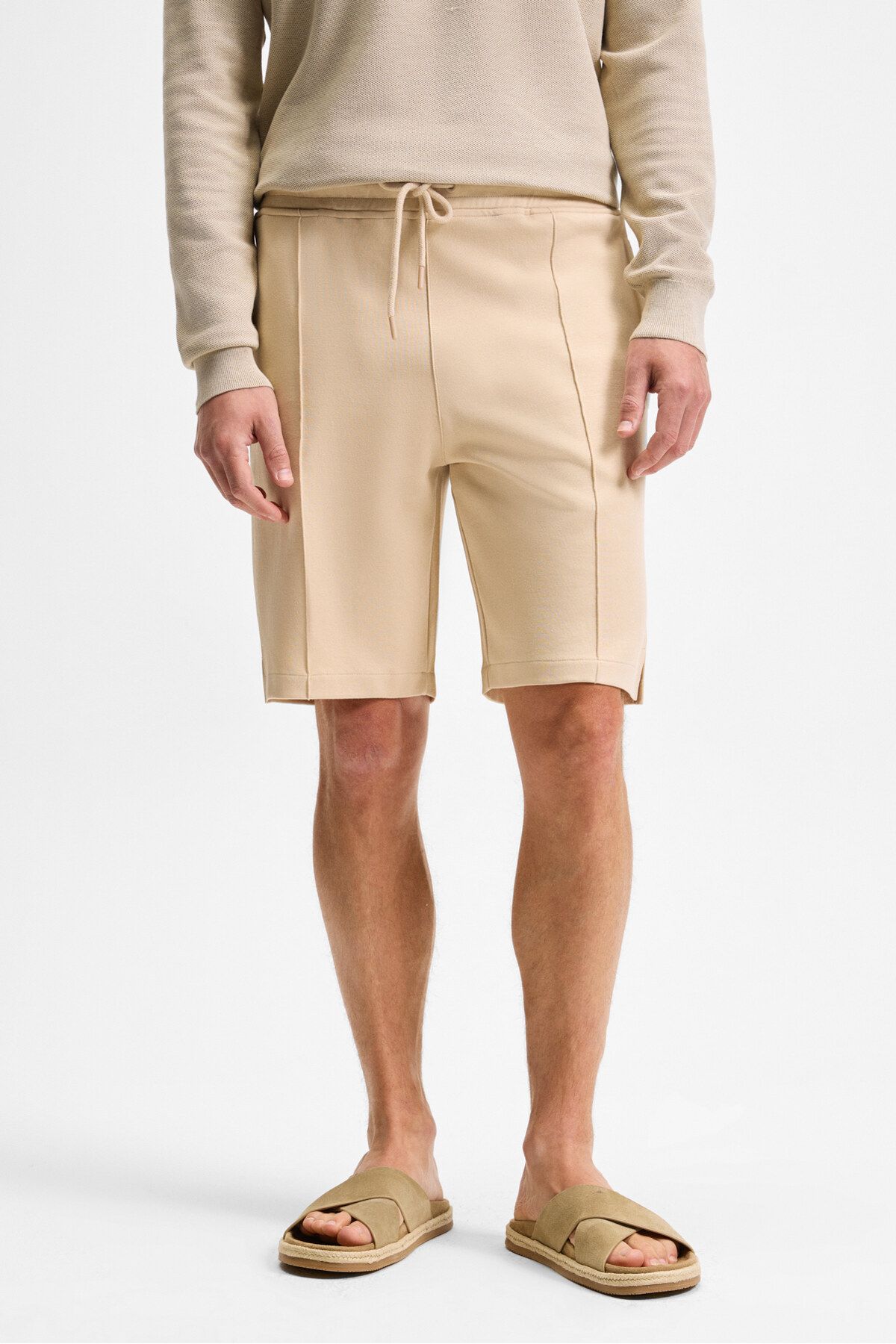 GRIMELANGE-Matsen Men's Relaxed Beige Shorts with Elastic Waist and Side and Back Pockets 3