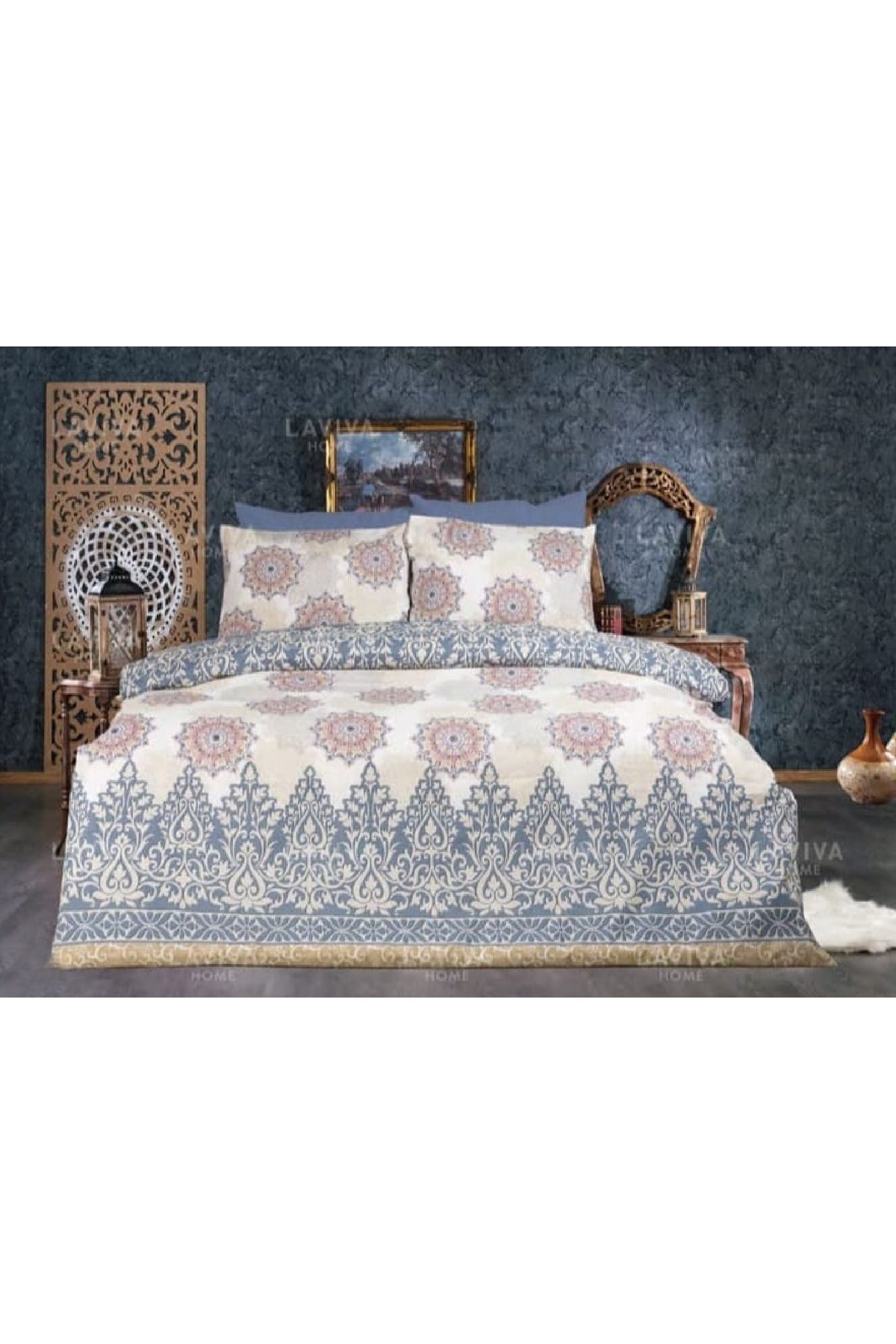 sehra-Luxurious Durable Soft Natural Cotton Double Duvet Cover Set+ Non-Fitted Sheet+ 2 Pillowcases 1