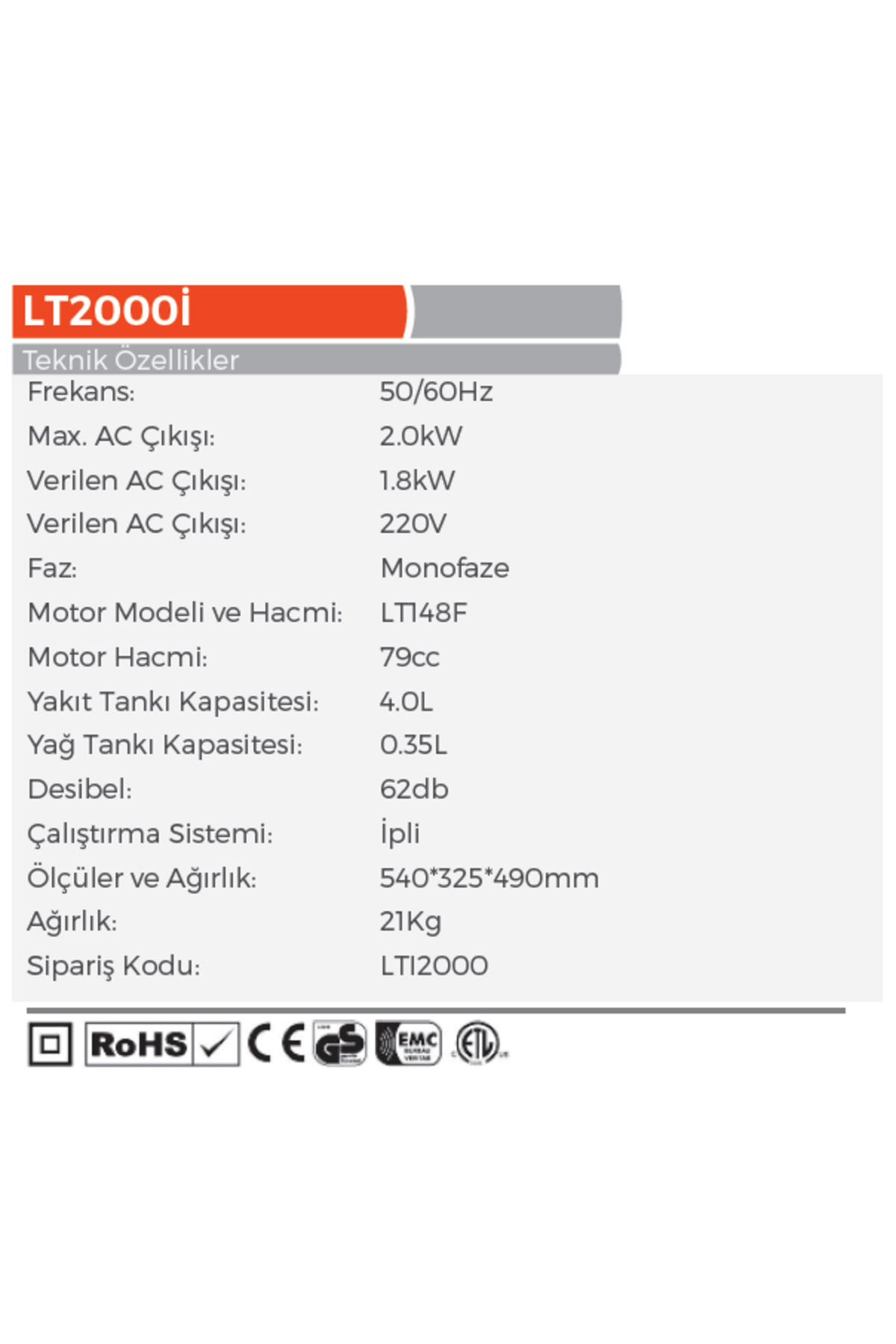 İBTAŞ Lutian Lt2000i Yeni Nesil Euro(5) Sessiz Benzinli Inverter