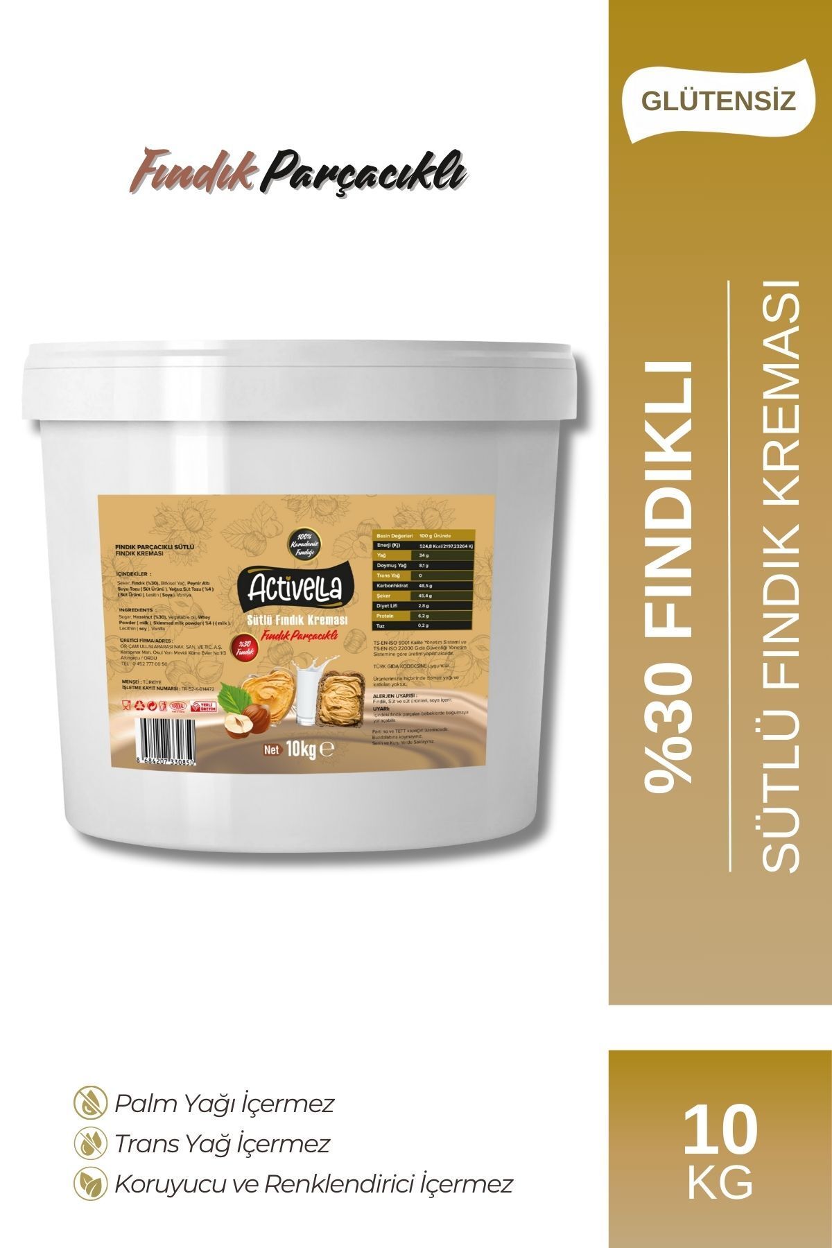Activella Sütlü Fındık Kreması Parçacıklı 10kg %30 Fındıklı