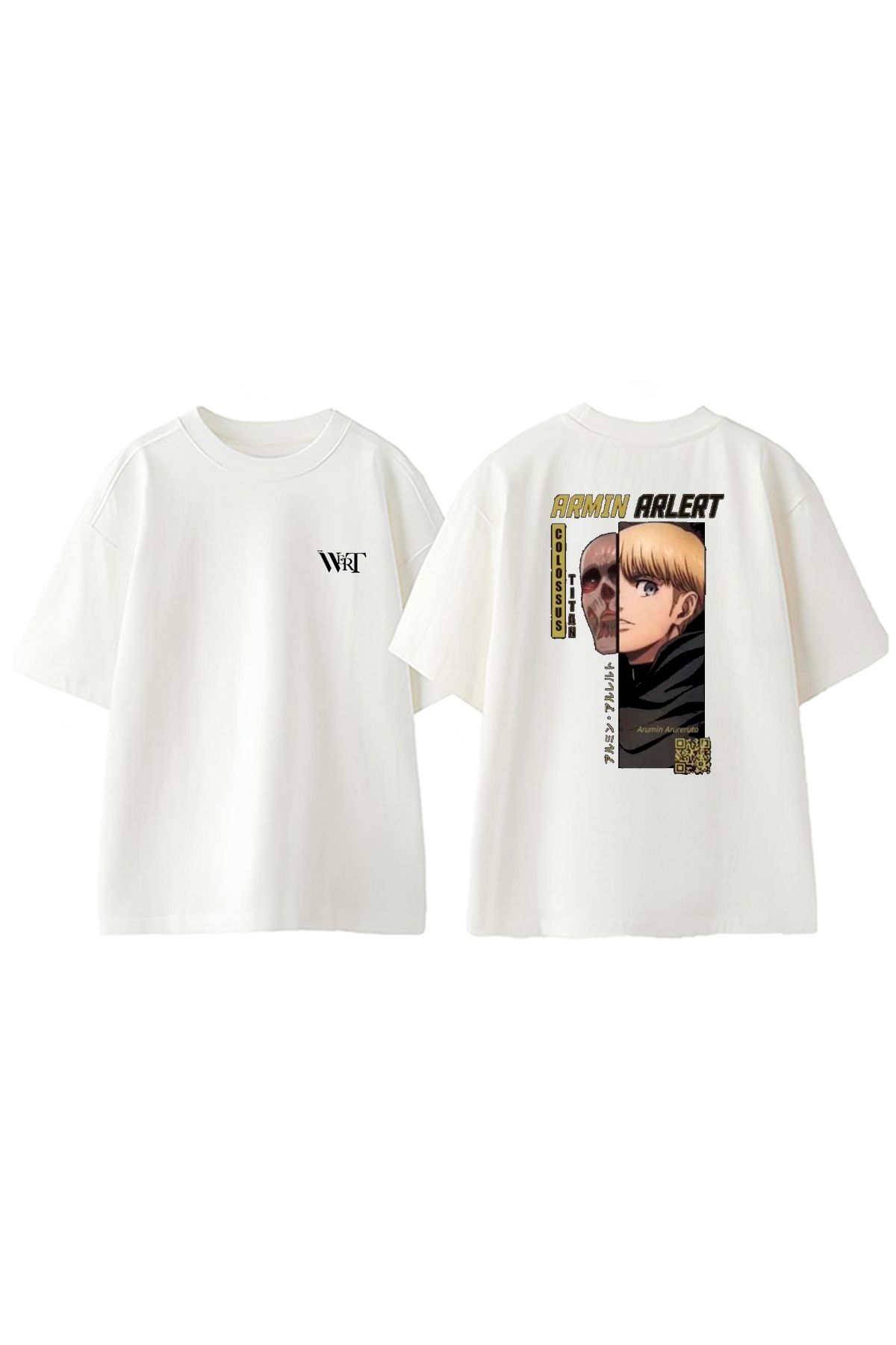 THEWERT-Μπλουζάκι Attack On Titan 19 Design Back Printed Βαμβακερό λευκό oversize μπλουζάκι 1