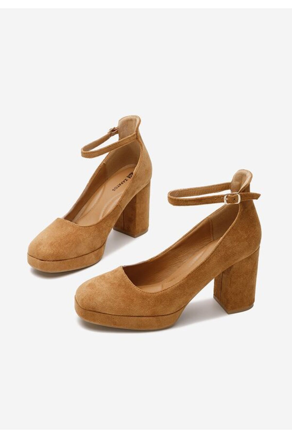 B T Shoes-Isperta V2 Camel Chunky Heel Shoes 4