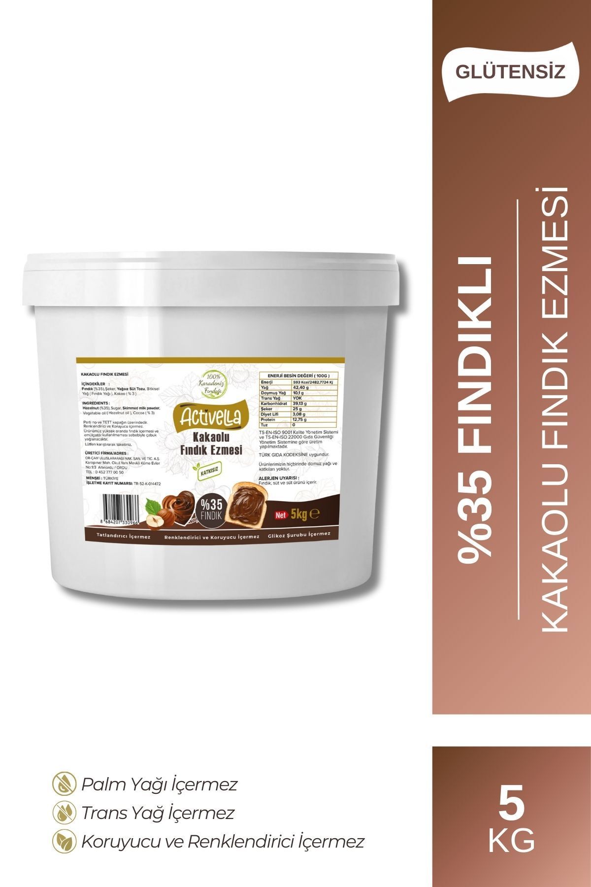 Activella Kakaolu Fındık Ezmesi 5kg %35 Fındıklı