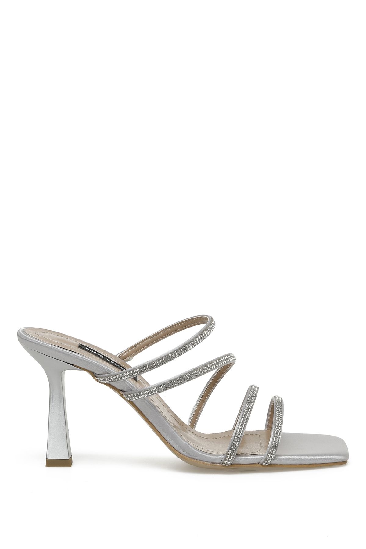 Nine West Kuka 3fx Srebrne Damskie Klapki Na Wysokim Obcasie Kobieta - 38