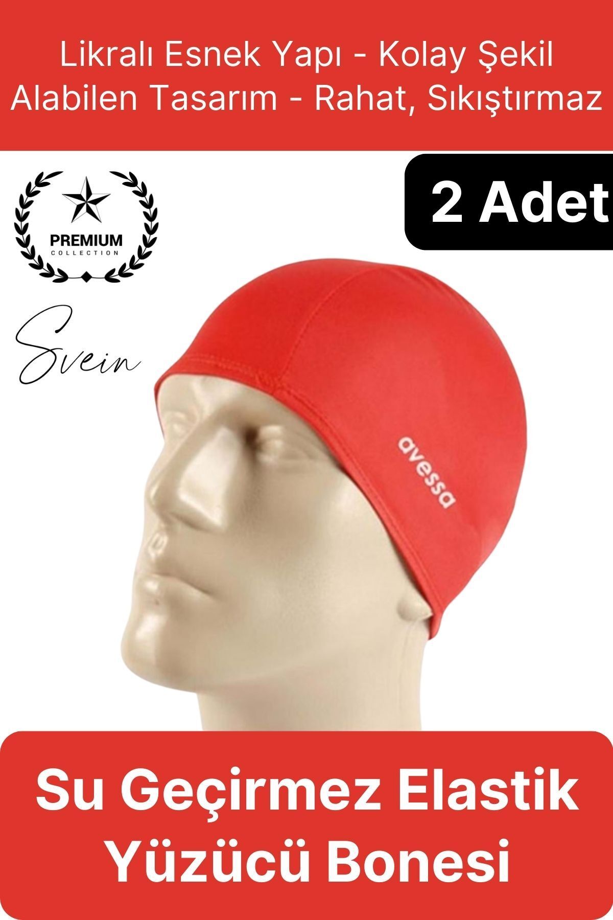 Svein 2'li Her Saça Uygun Su Geçirmez Bez Bone Likralı Yüzücü Deniz Havuz Elastik Unisex Kulak Korumalı