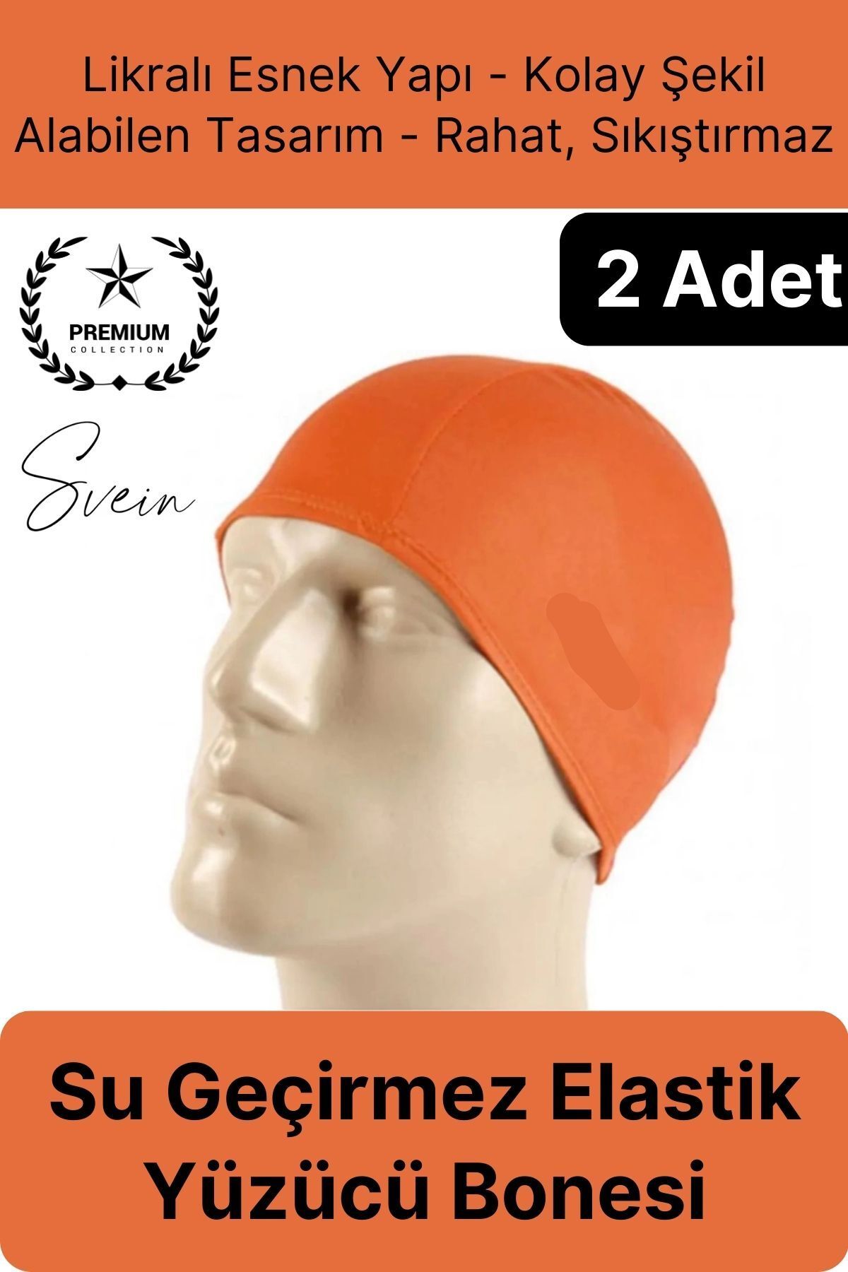 Svein 2'li Her Saça Uygun Su Geçirmez Bez Bone Likralı Yüzücü Deniz Havuz Elastik Unisex Kulak Korumalı