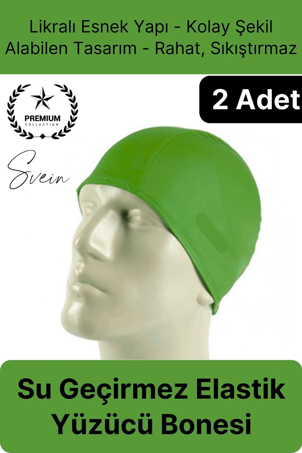 Svein 2'li Her Saça Uygun Su Geçirmez Bez Bone Likralı Yüzücü Deniz Havuz Elastik Unisex Kulak Korumalı