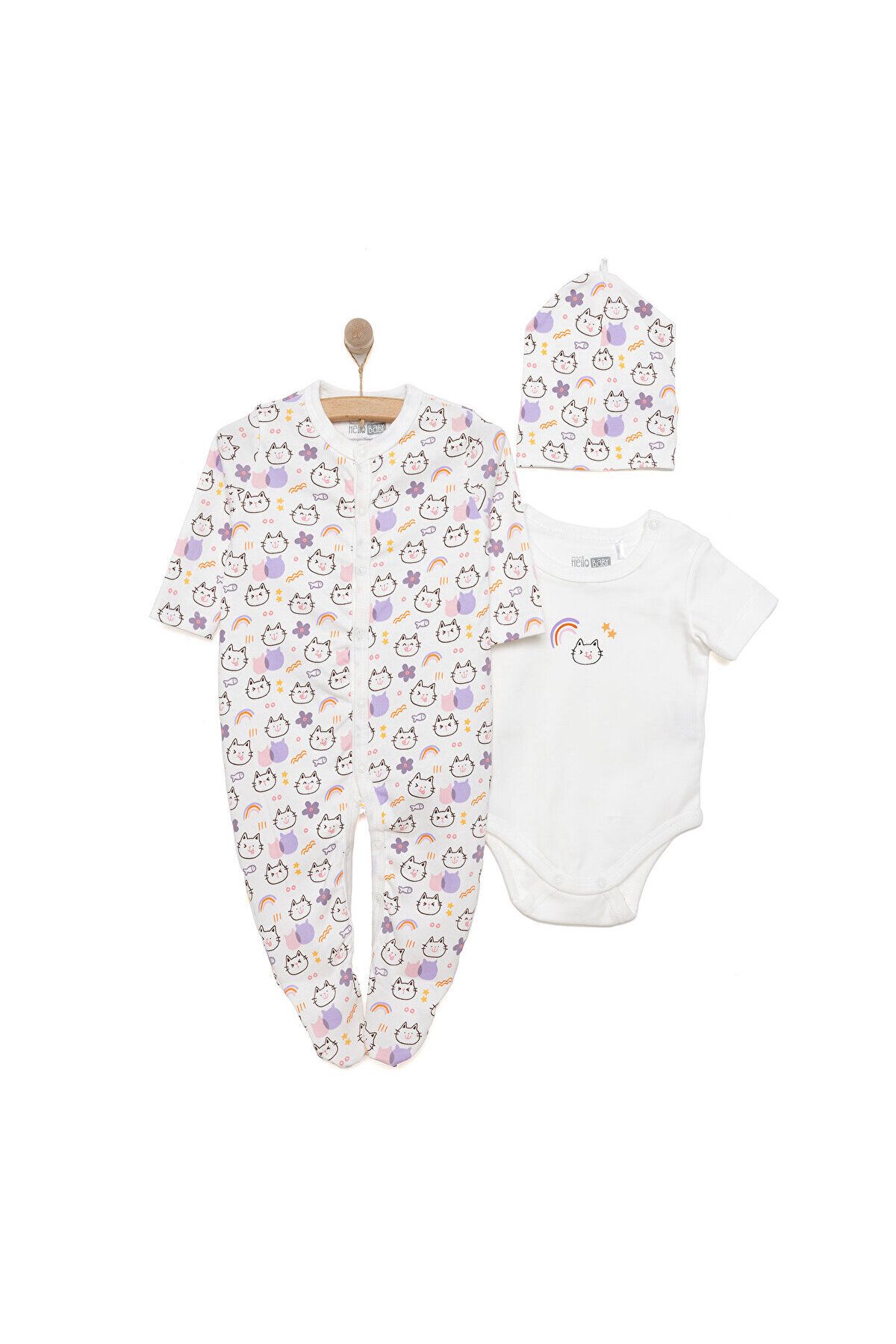 HelloBaby Girl Jumpsuit-Body-Hat Baby Girl ebebek Hello Baby
