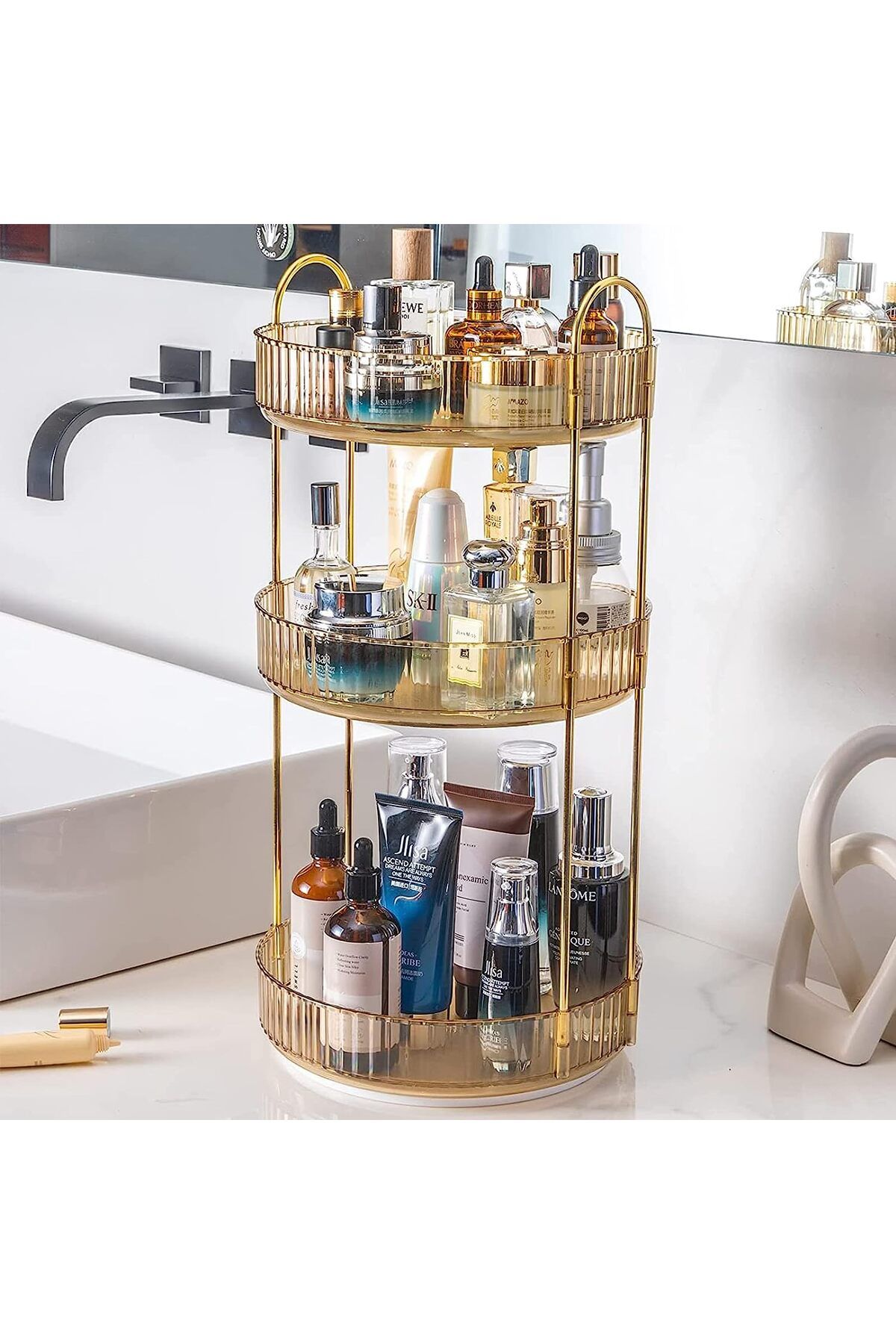 ETG-Rotating Makeup Organizer for Vanity 3 Tier, High-Capacity Skincare Clear Make Up Storage 7