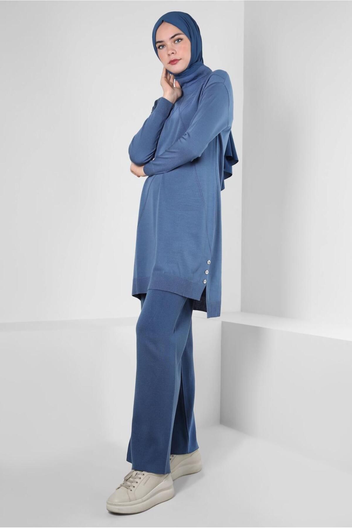 شلوار پارچه ای آبی زنانه کمر TIKO 70610 آلوینا Alvina