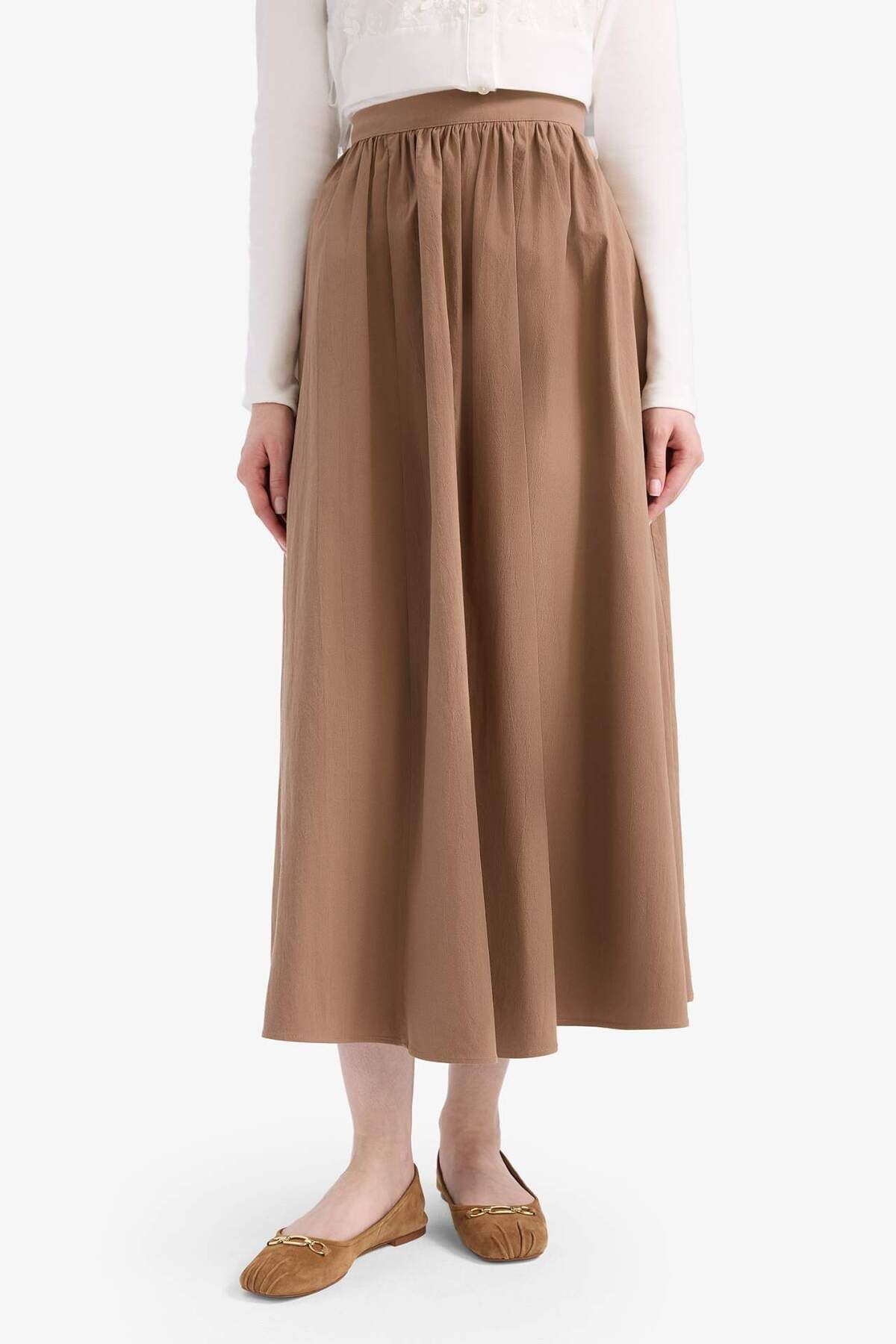 DeFacto-A-Line Flexible Waisted Poplin Maxi Skirt E7453Ax25Sm 1