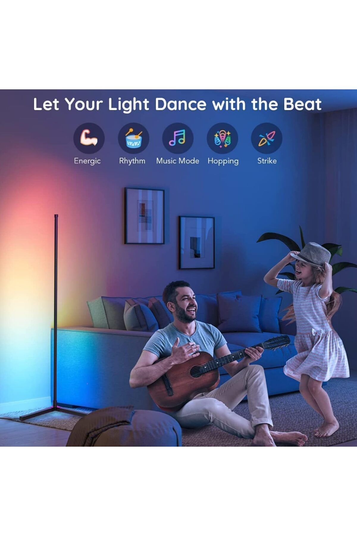 COOYA-Smart RGB LED Floor Lamp, Modern Corner Lamp, Dimmable, Music Sync, APP Control, With Remote, 56" H 5