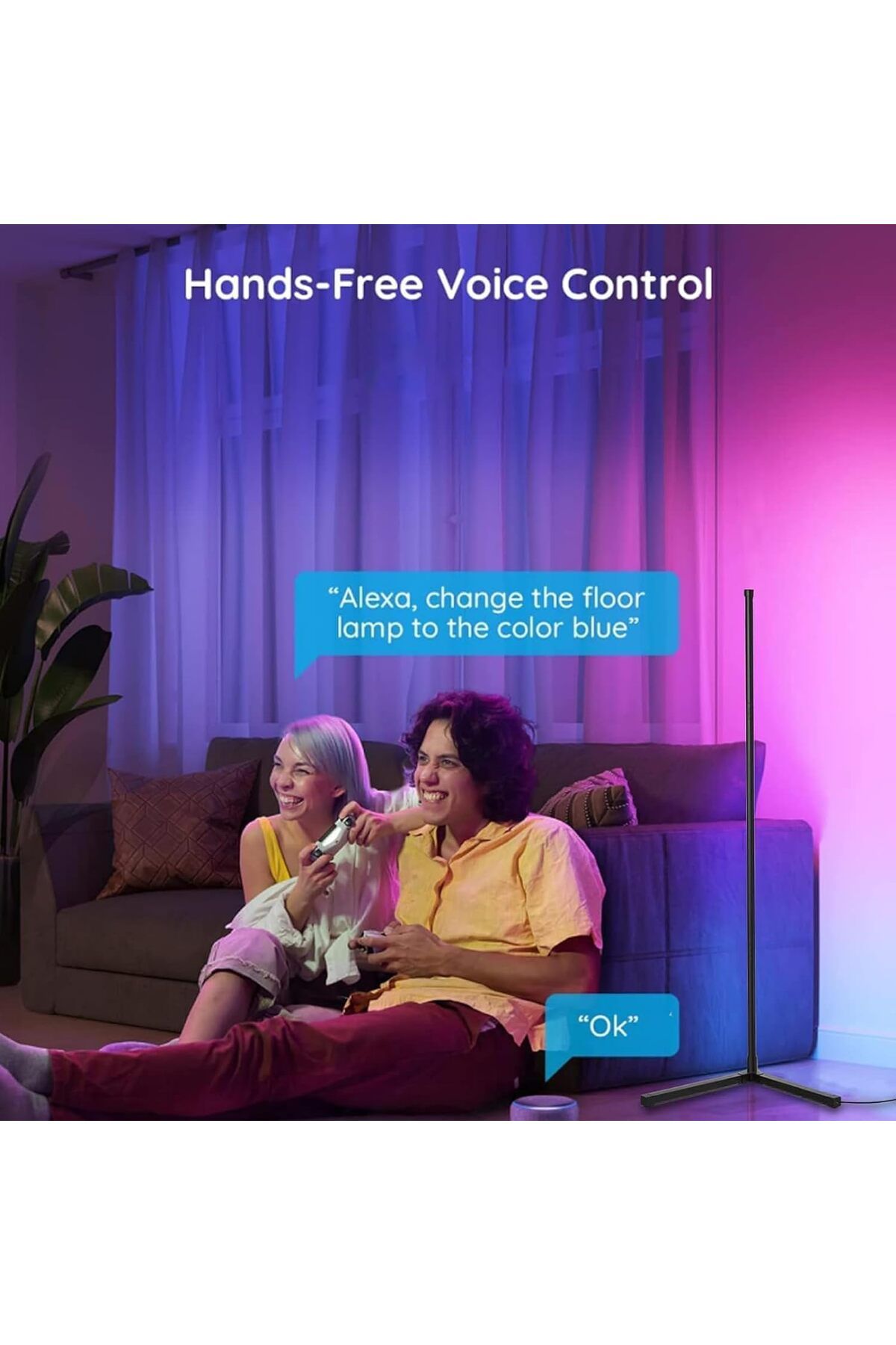 COOYA-Smart RGB LED Floor Lamp, Modern Corner Lamp, Dimmable, Music Sync, APP Control, With Remote, 56" H 4