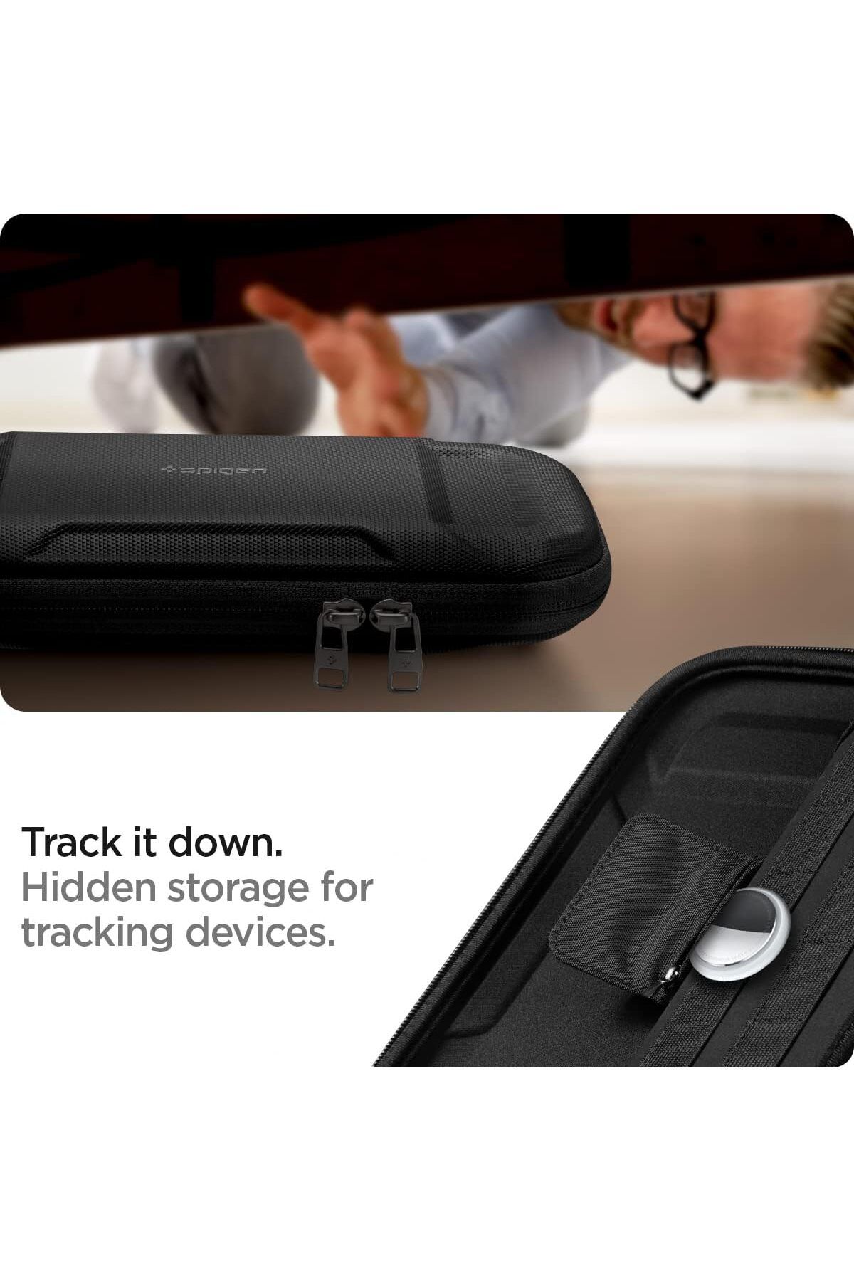 Spigen-Rugged Armor Pro Game Card case for Nintendo Switch/OLED Micro SDCards/AirTag Portable Black 6
