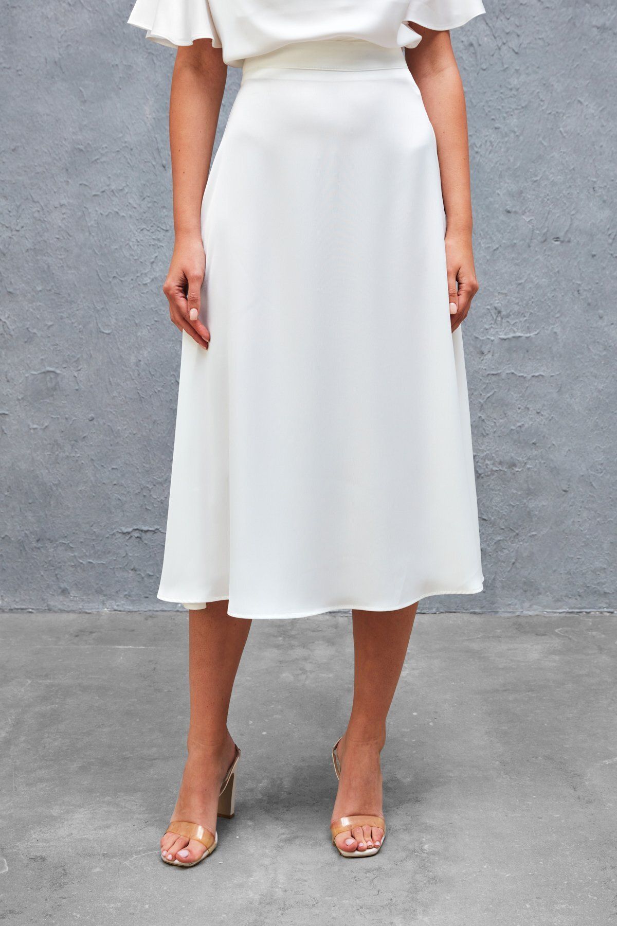 Sateen-Fusta din satin lungime midi ECRU 7