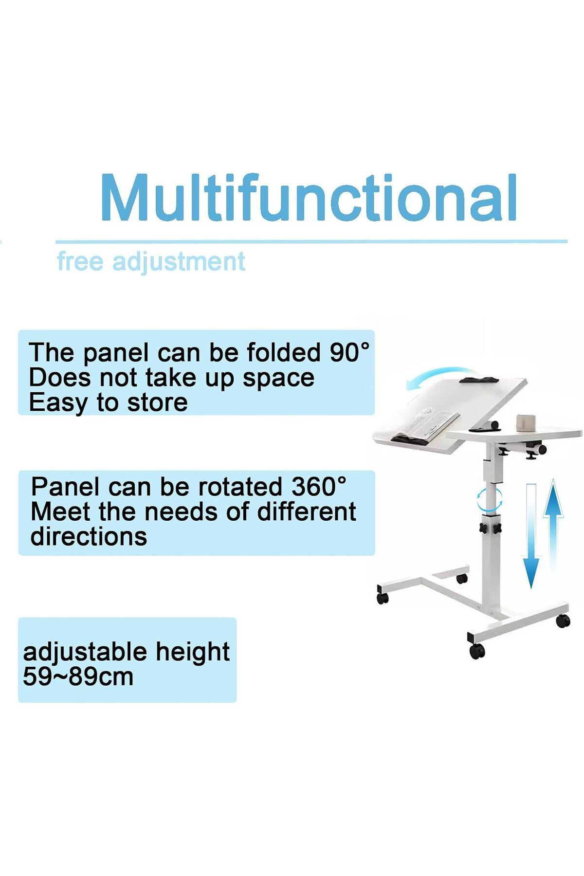 COOYA-Mobile Overbed Bedside Table,Adjustable Height,with 4 Wheels,Rotating Desktop,for Sofa Bed 8