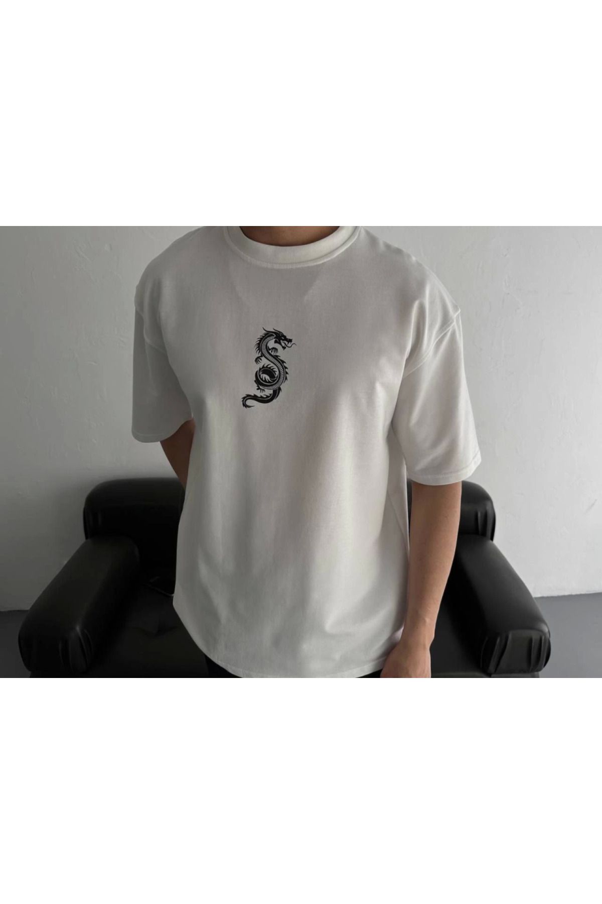 Albayrak Baskılı Oversize Bisiklet Yaka T-shirt - Beyaz