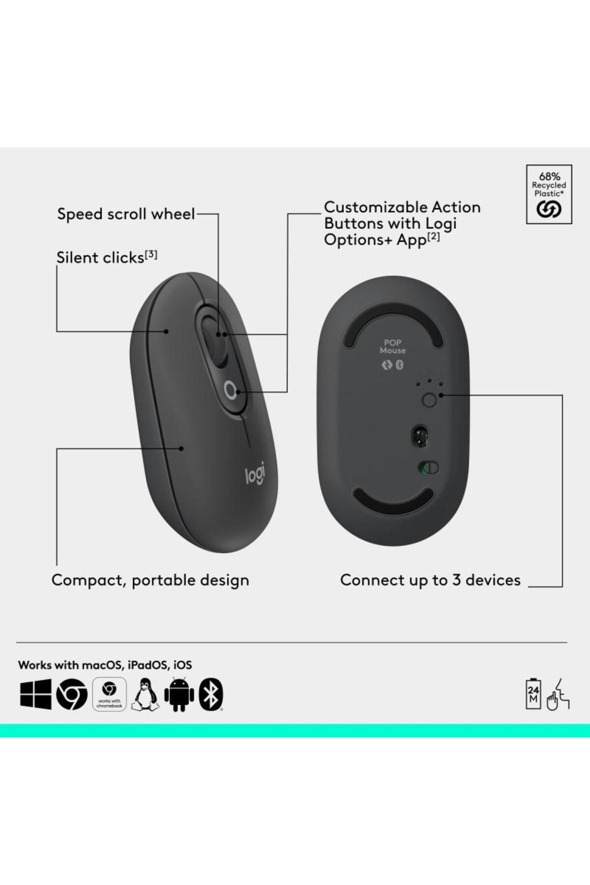 logitech-Mouse Wireless Logitech POP, Bluetooth, 4000 DPI (Negru) 7