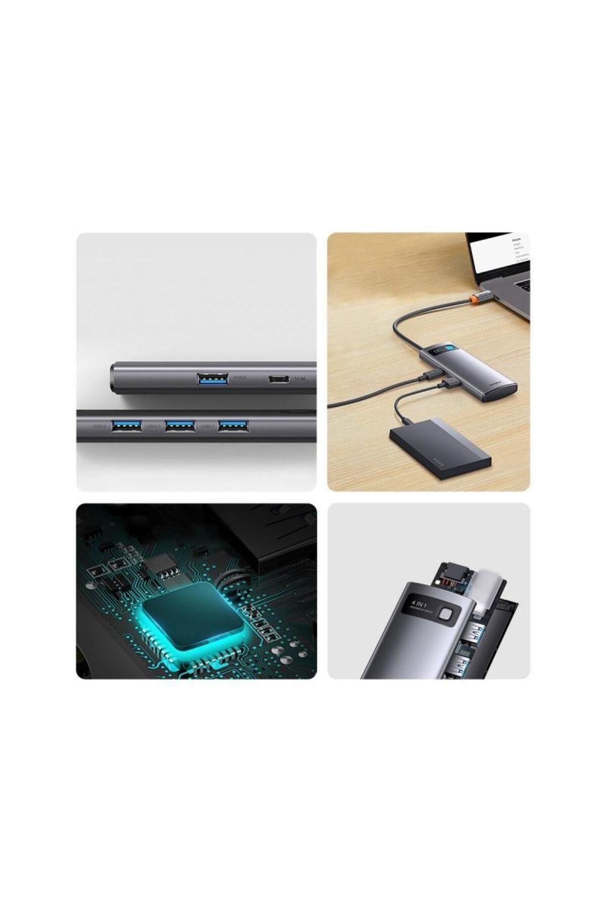 Baseus-HUB USB Baseus Metal Gleam WKWG070013, aluminiu, 4-in-1, USB-C - 4x USB 3.2 (Gri) 8