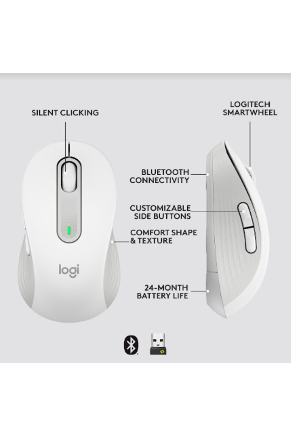 logitech-Mouse Wireless Logitech Signature M650 L, Bluetooth/USB (Alb) 11