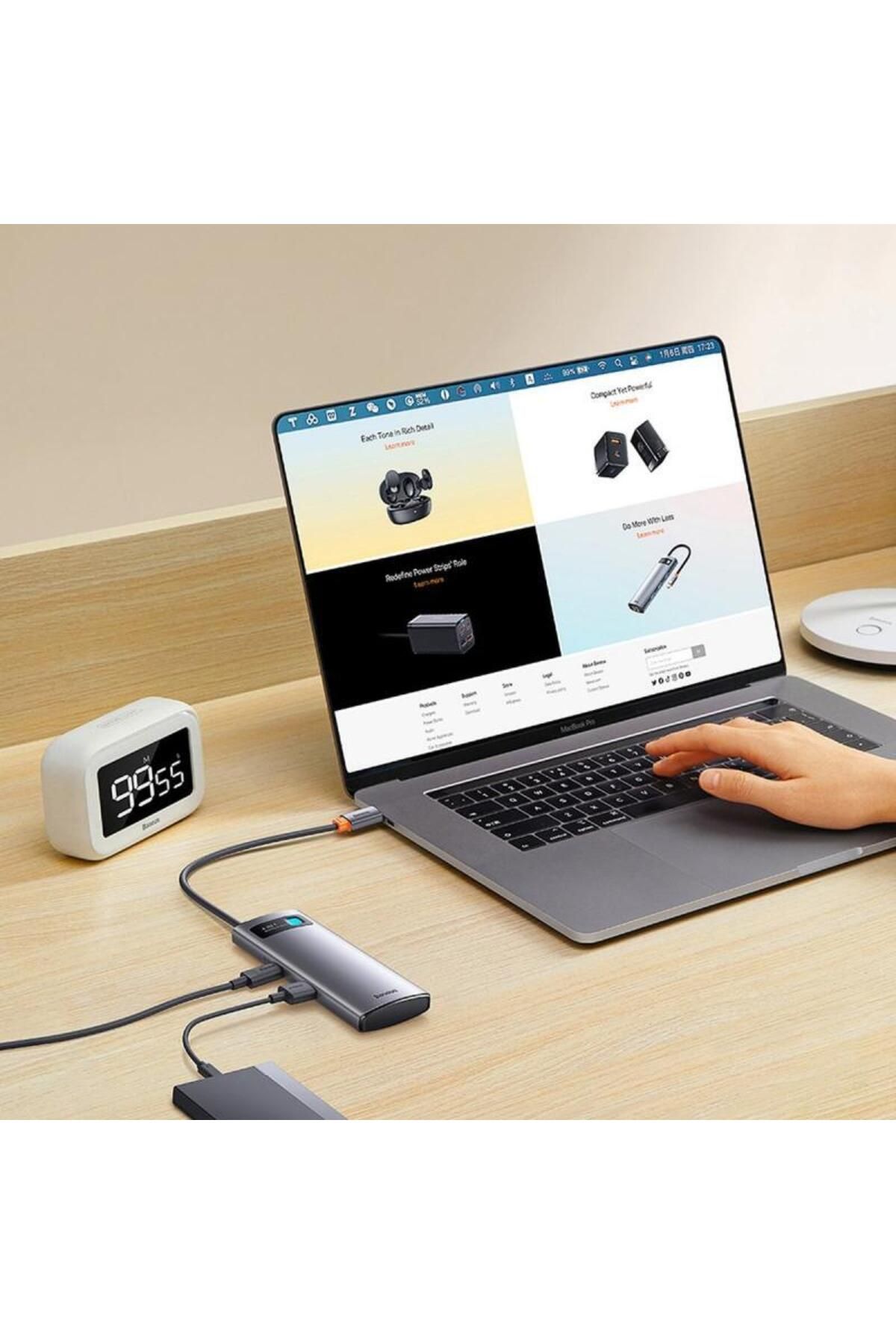 Baseus-HUB USB Baseus Metal Gleam WKWG070013, aluminiu, 4-in-1, USB-C - 4x USB 3.2 (Gri) 7