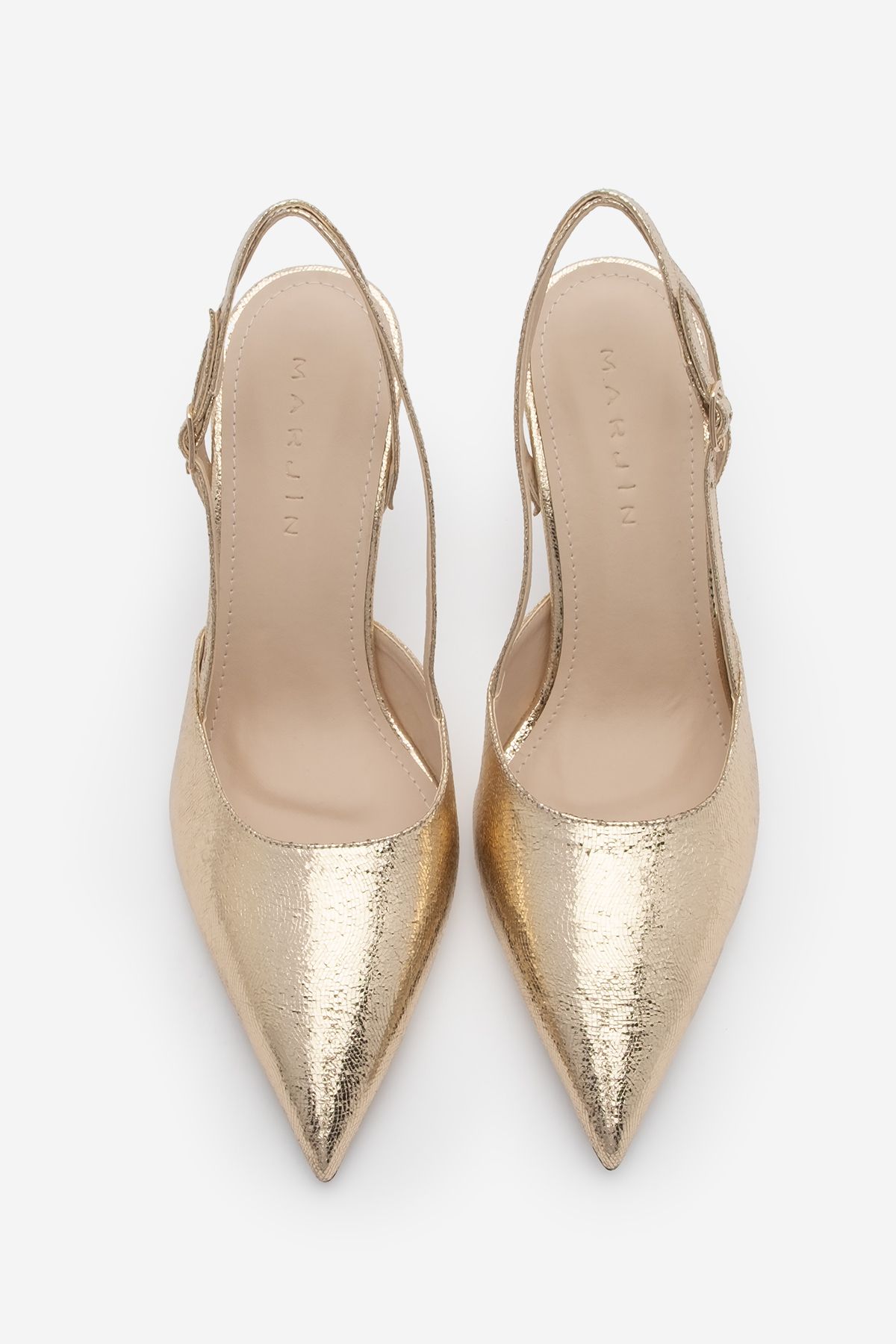 Marjin-Zemar Gold Damen Stiletto spitze Zehe Slingback Schuhe mit Absatz 6