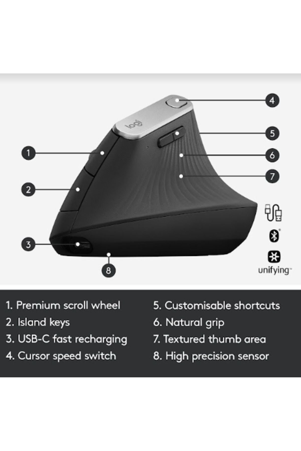 logitech-Mouse Wireless Logitech MX Vertical, 1600 DPI, USB, Ergonomic (Negru) 13